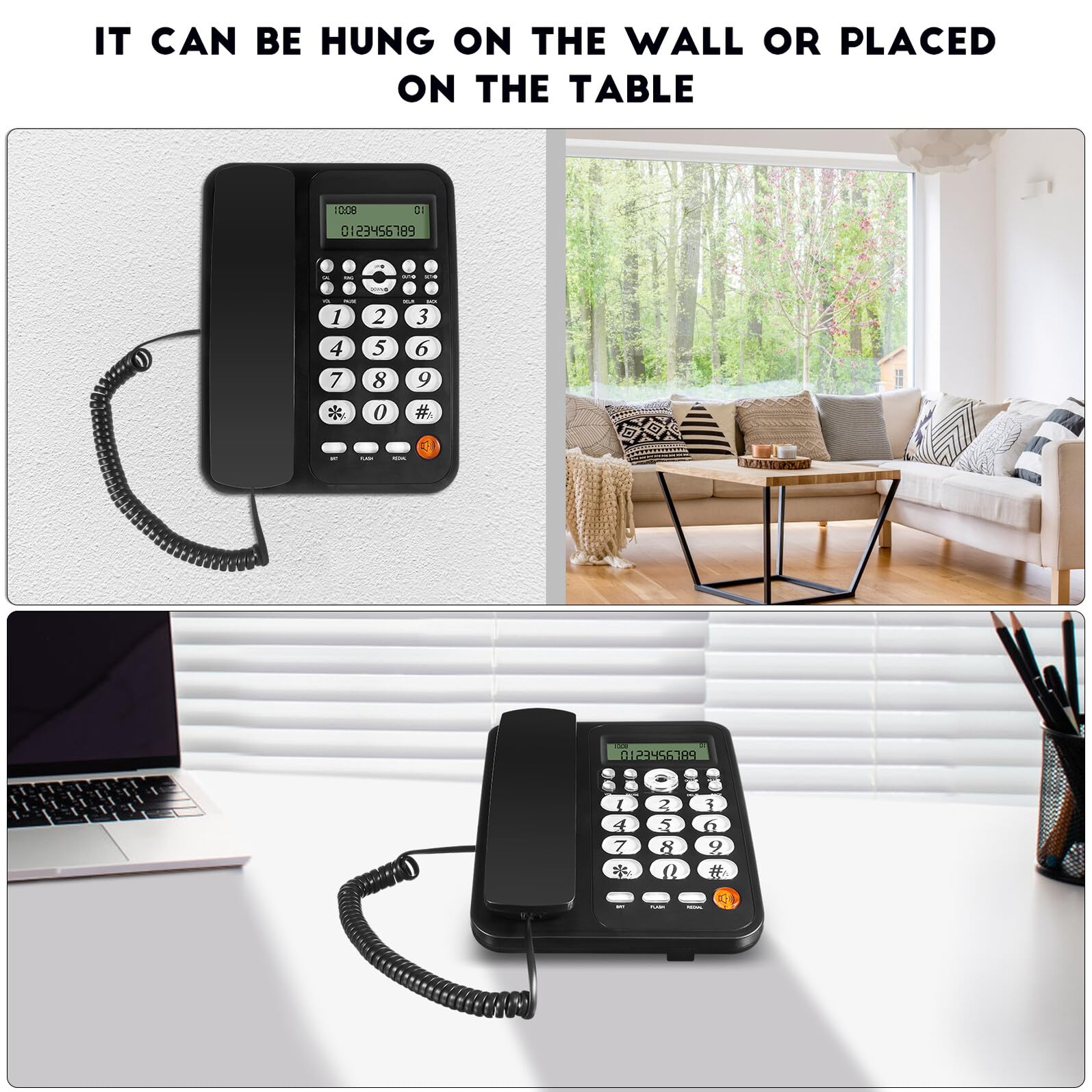 Telefono con per Anziani Display Chiaro con Identificatore Chiamata Funzioni Rifiuto e Trasferimento Chiamate Design e Connessione Stabile e Affidabile