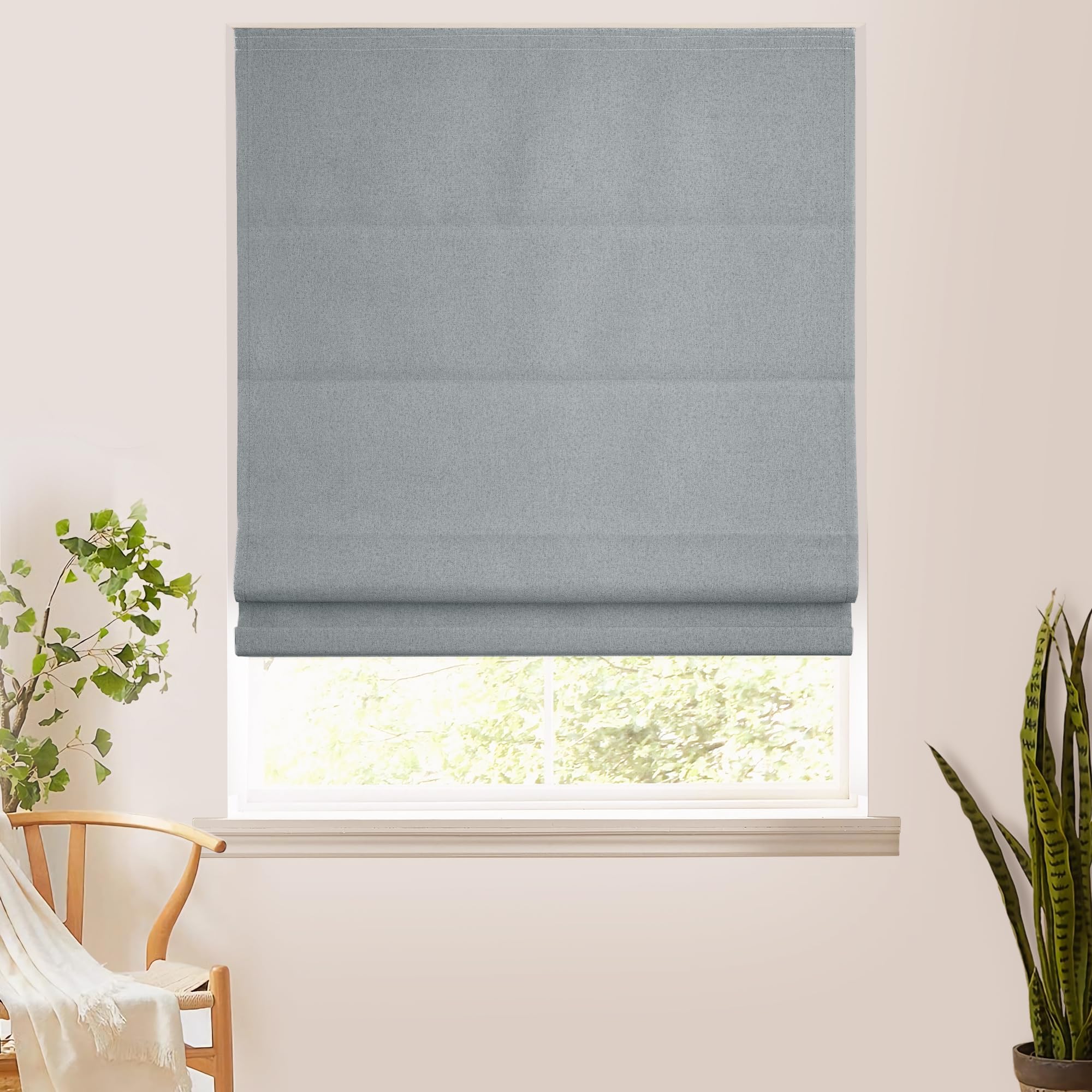 Hiifroy Cordless Roman Shades for Windows, 100% Blackout and Heat Blocking Roman Blinds for Window Home Kitchen Bedroom,Blackout Grey,26" W x 72" H