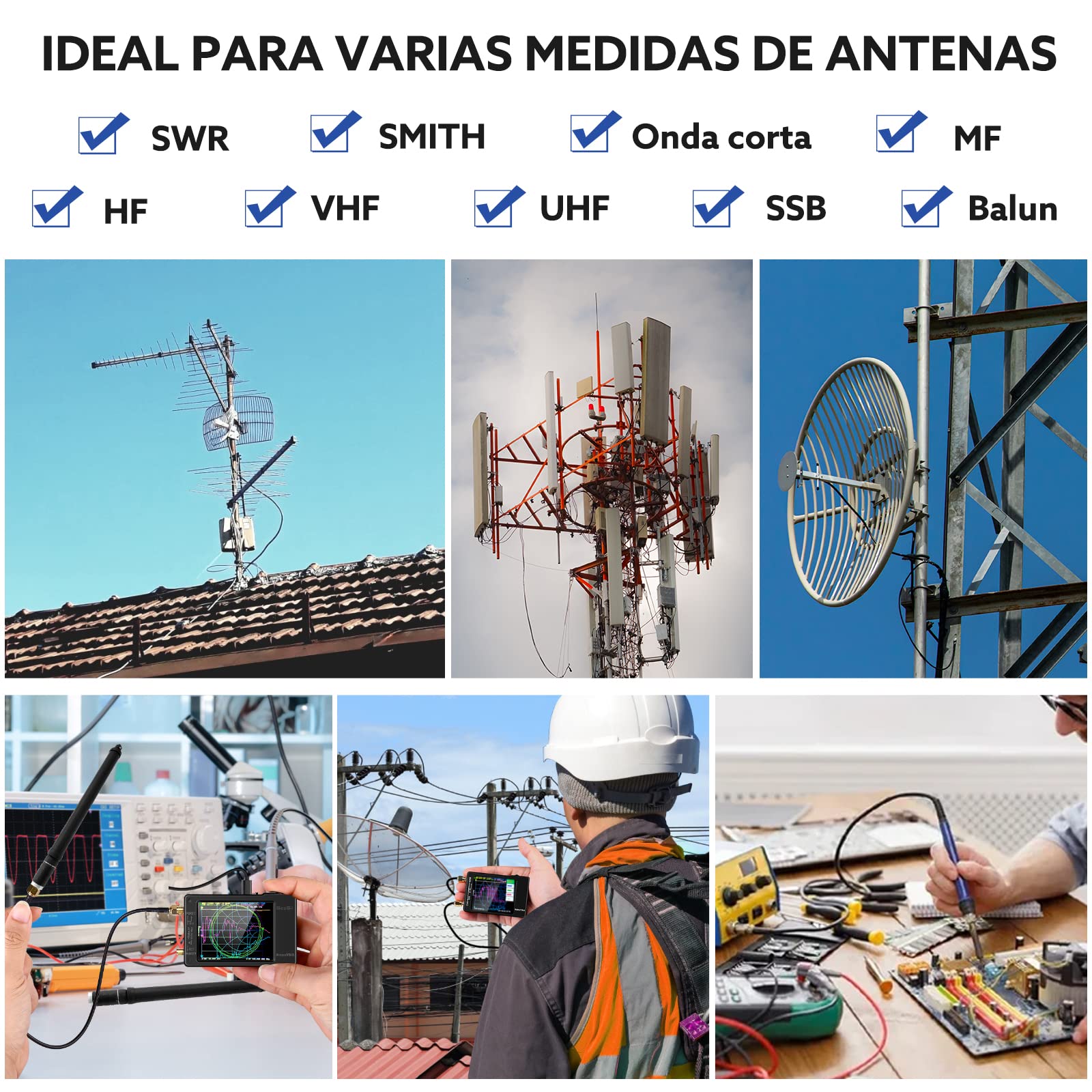 Seesii Analizator anteny NanoVNA-H, 2,8 cala, analizator sieci wektorowej 10 kHz – 1,5 GHz MF HF VHF UHF pomiar parametrów S, współczynnik napięcia fal stojących, faza, obsługa karty SD
