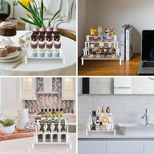 Miniatura 5 de HUOIQIUE Estante de exhibición de acrílico para especias, organizador de perfumes transparente de 4 niveles y escaparate de juguetes, estante de
