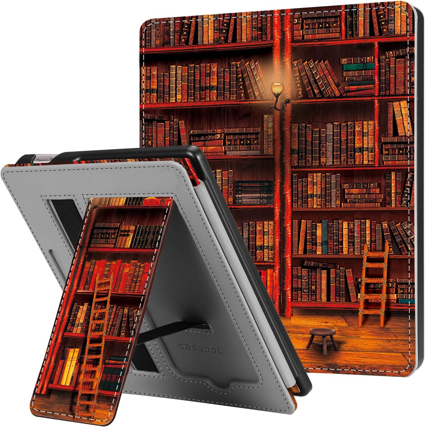 Stand Case for Kindle Oasis (10th/9th Generation, 2019/2017 Release) - Premium PU Leather Sleeve Cover with Card Slot and Hand Strap, Library