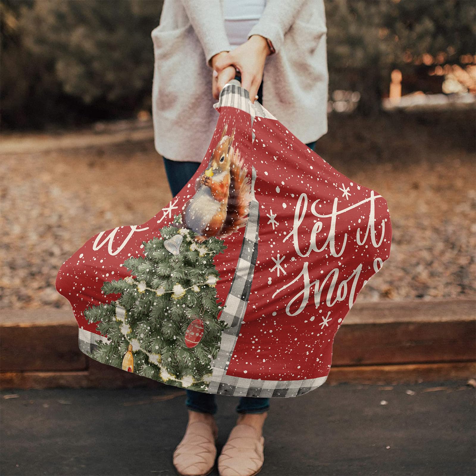 Nursing Cover for Breastfeeding Scarf, Gray Plaid Xmas Tree Animal Red Snow Baby Car Covers Super Soft Multi Use for Canopy Shopping Cart Cover Blanket Stroller Cover