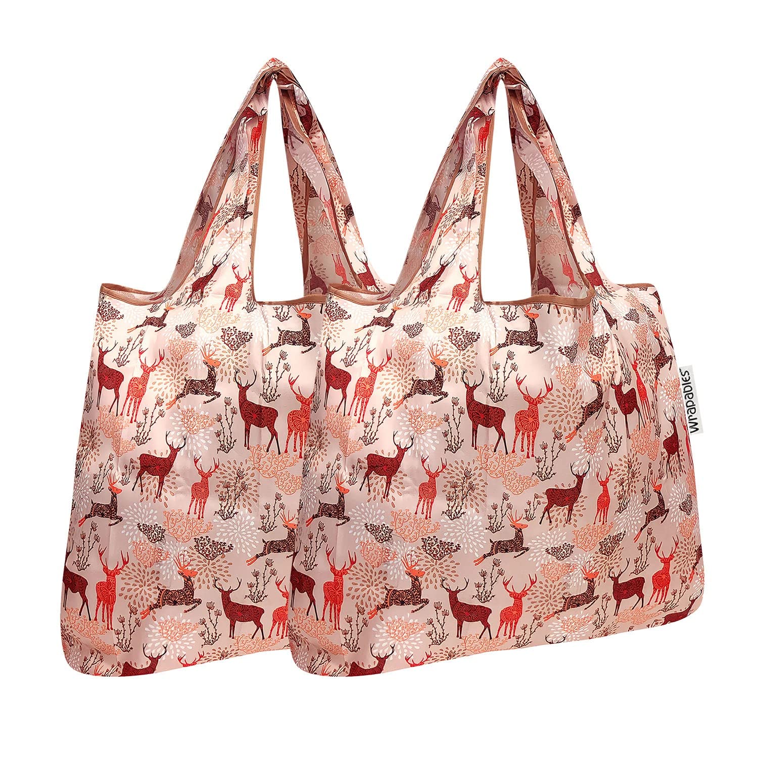 allydrew Foldable Tote Nylon Reusable Grocery Bag (Set of 2), Deer