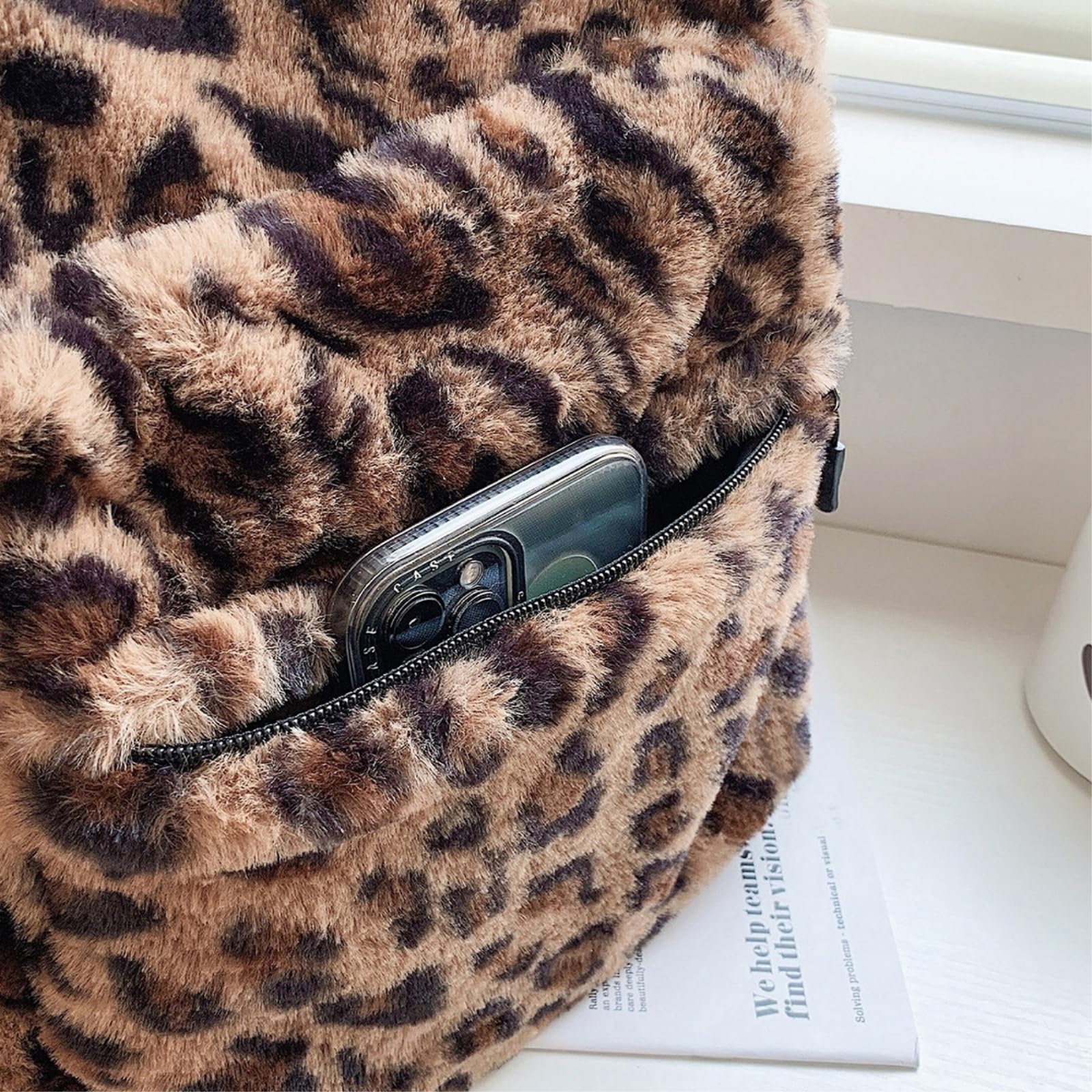 Zaino da Viaggio Stampa Classica Morbido Nero Zipper Tab Tasca Anteriore Sacco Giorno Caldo per Casual Autunno Inverno-Dark Khaki