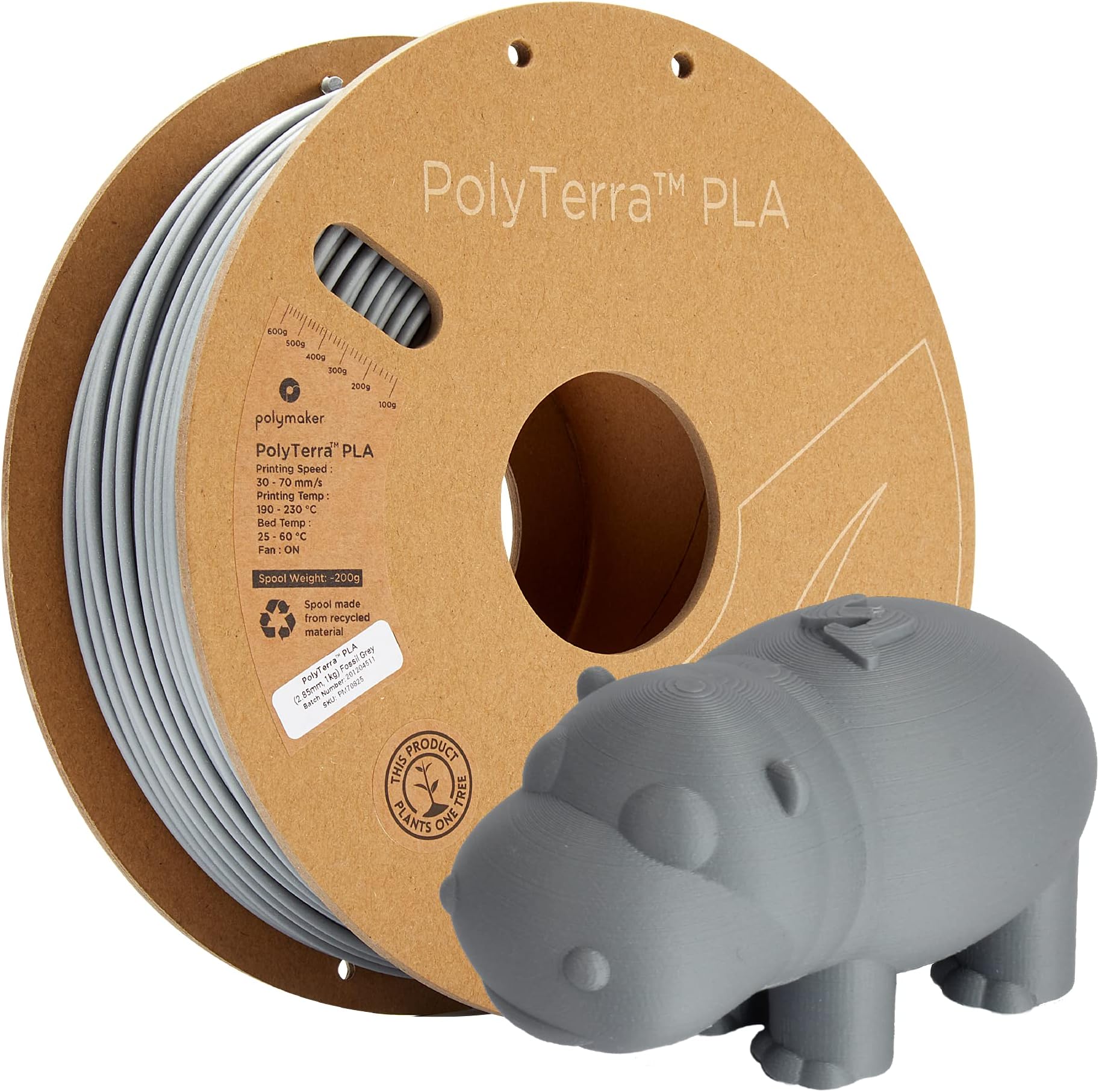 Polymaker Matte PLA Filament Matte Fossil Grey 2.85mm 1kg 3D Printing Filament, PolyTerra 3D Printer PLA Filament
