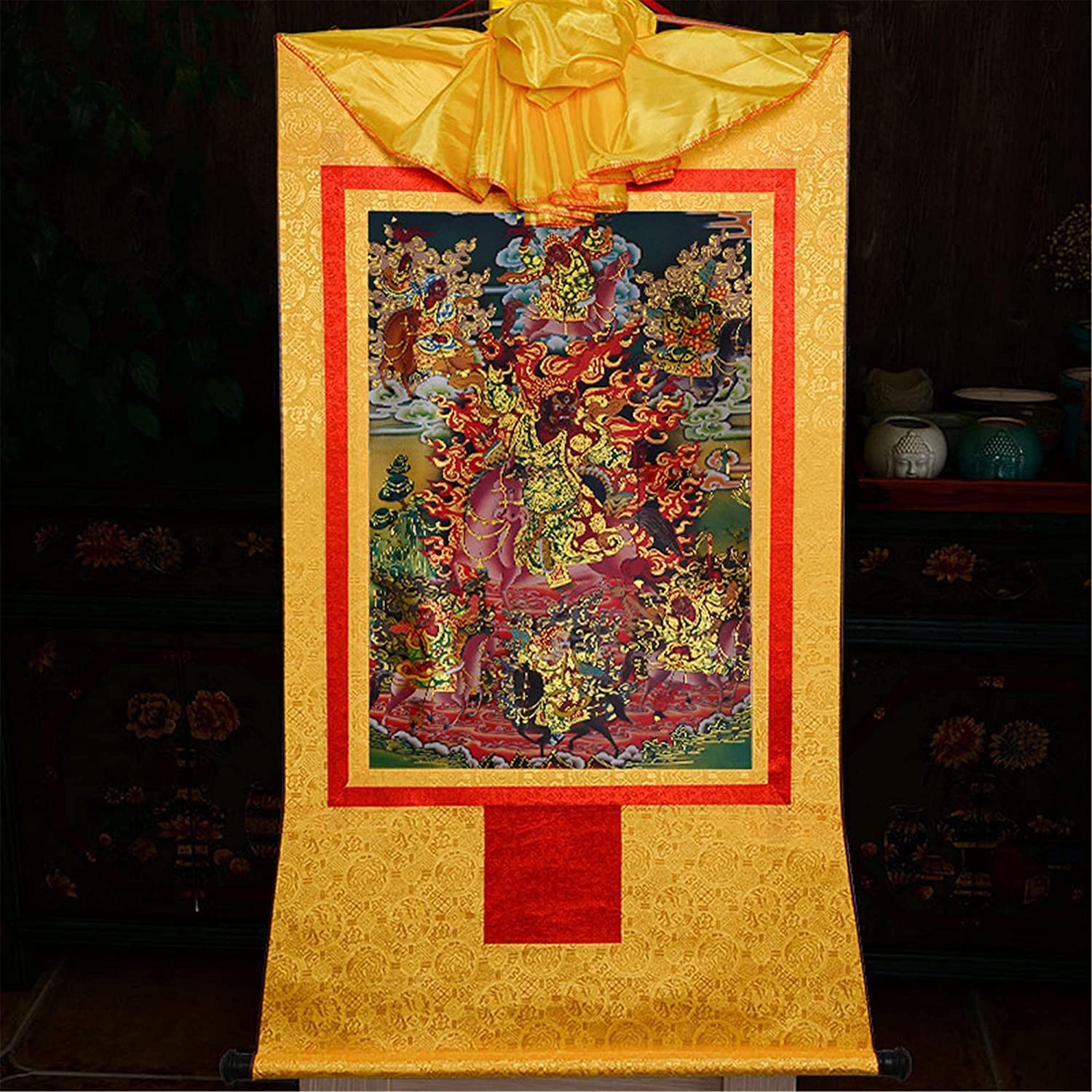 Gobelin Thangka, Thangka, buddyjska statua malarstwa Buddy, gobelin Buddy ze zwojem, Tsiu Marpo (kolor: mały (35 cm * 27 cm) unikalny kolor)