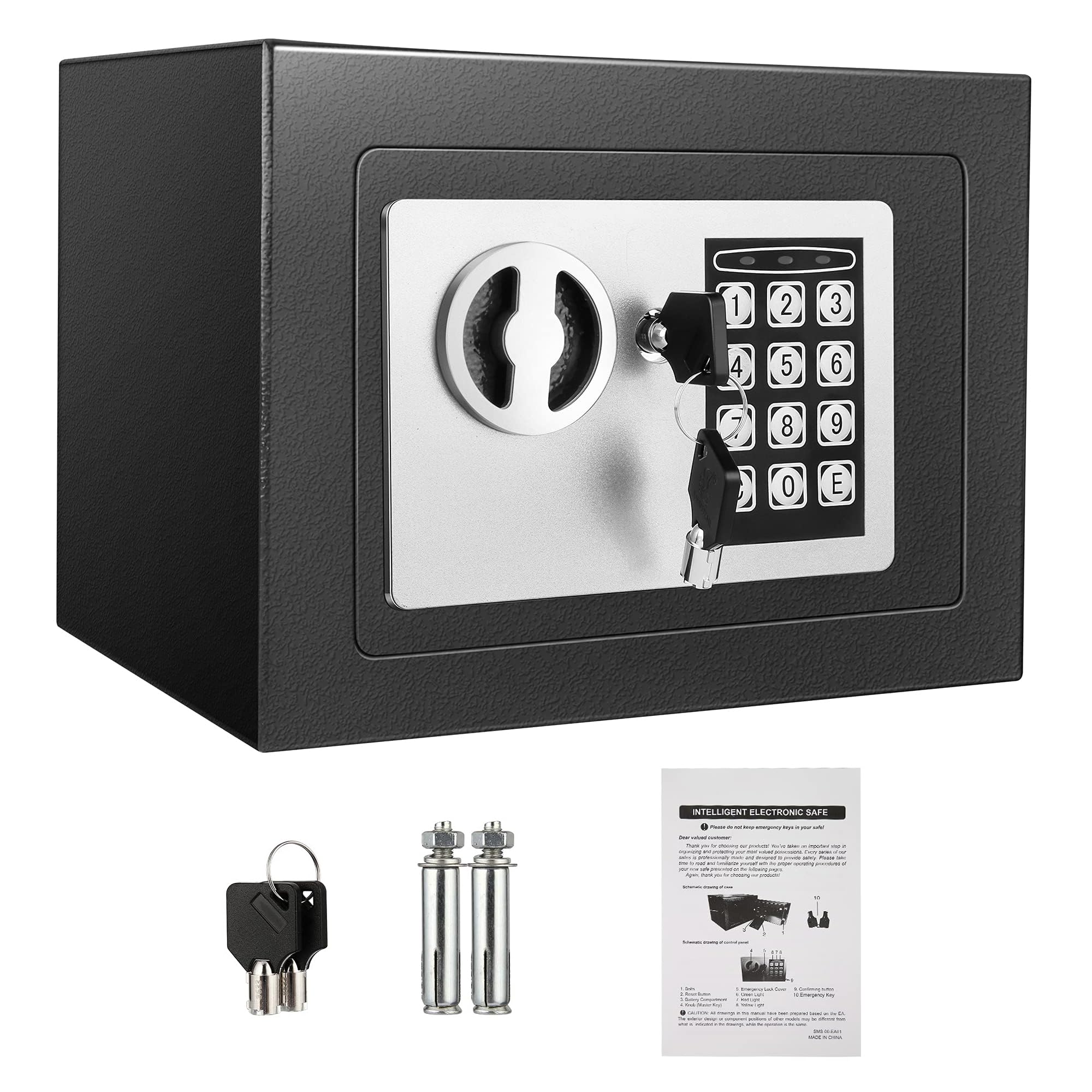 6,5L Coffre Compact Ignifuge et Étanche – Coffre-fort Électronique pour Armoire avec Double Boulons en Acier, Revêtement en Velours et Clés d'Urgence, 23 x 17 x 17 cm