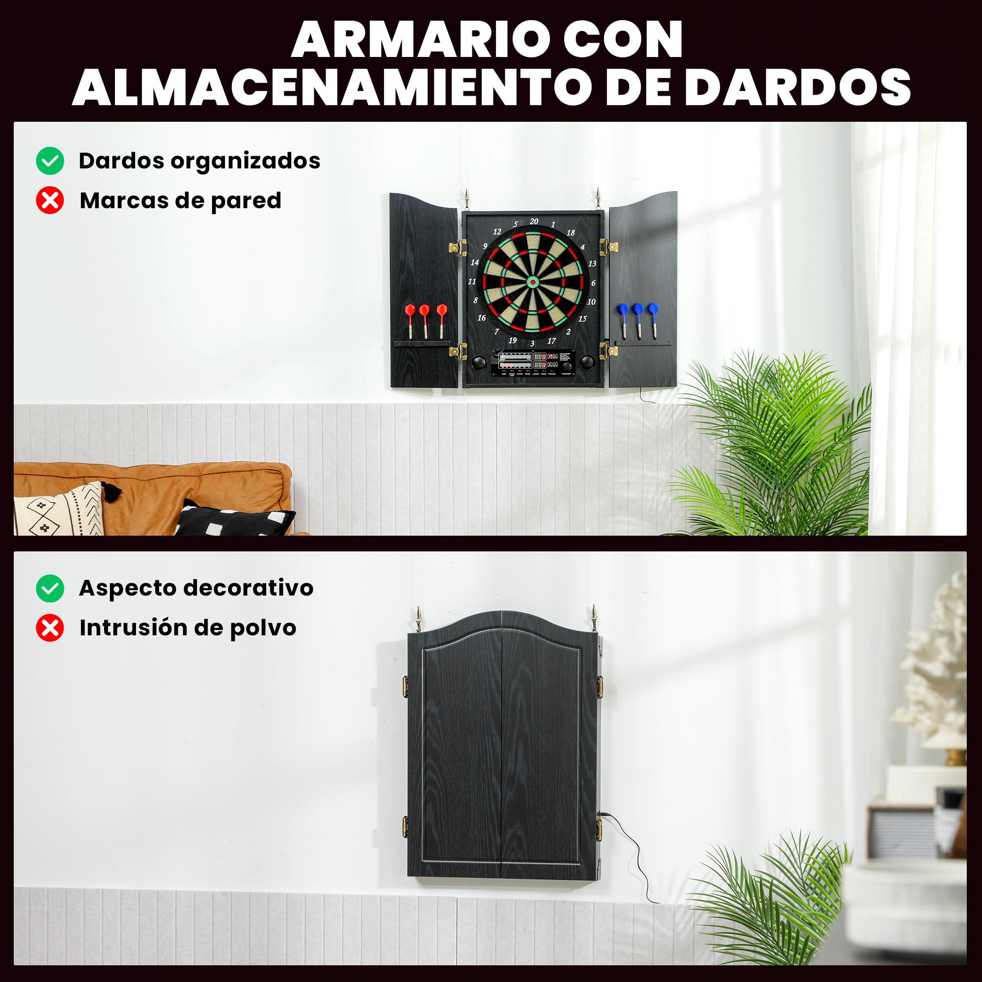 SPORTNOW Diana Electrónica con 6 Dardos de Punta Blanda y 24 Puntas de Repuesto 2 Pantallas LED Avisos de Voz hasta 8 Jugadores Diana de Dardos de Pared con 25 Juegos 202 Variaciones Puertas de Madera
