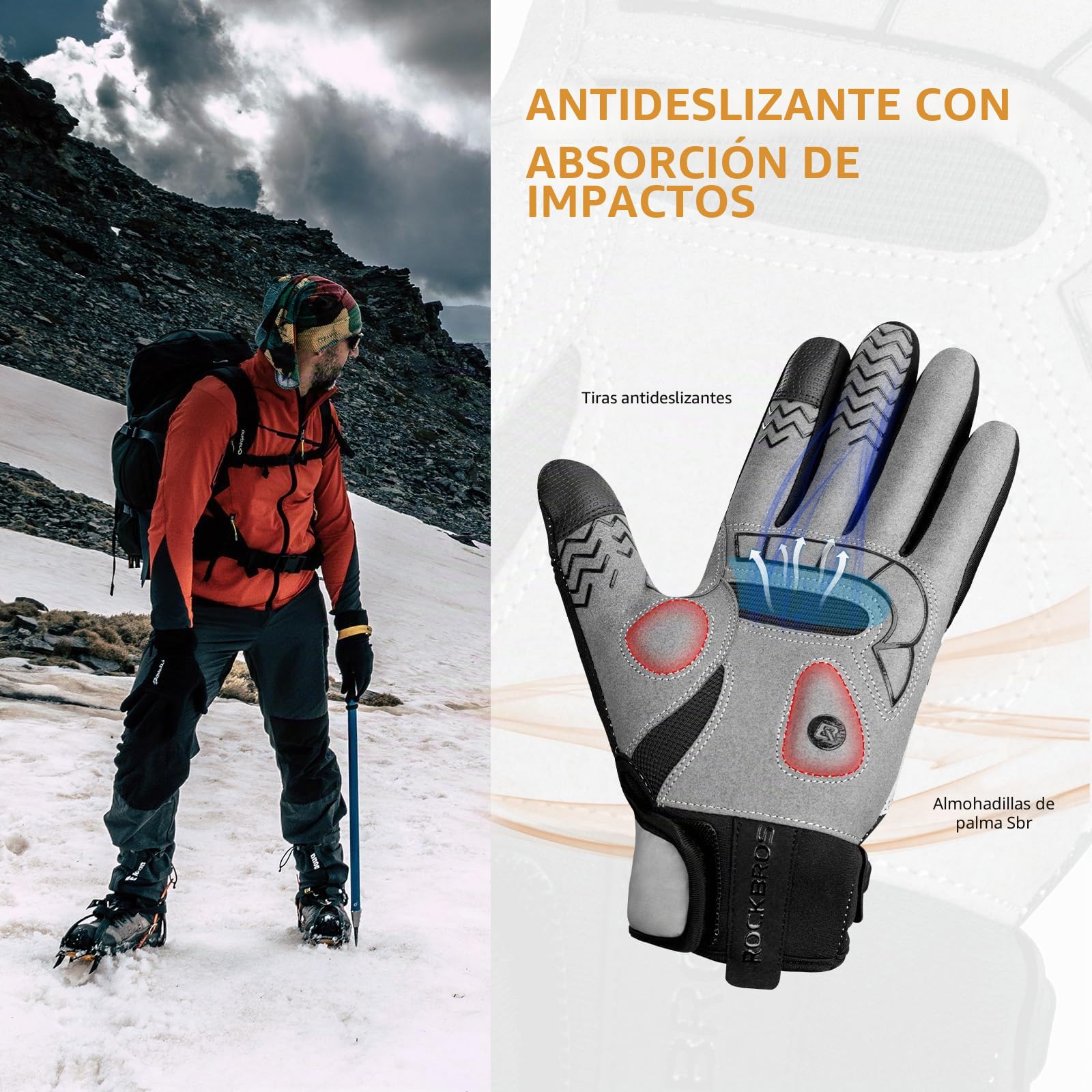 ROCKBROS Guantes de Ciclismo Antideslizantes, Guantes Antiviento Hombre Mujer con Pantalla Táctil Resistente al Agua para Bicicleta Moto Deportes al Aire Libre