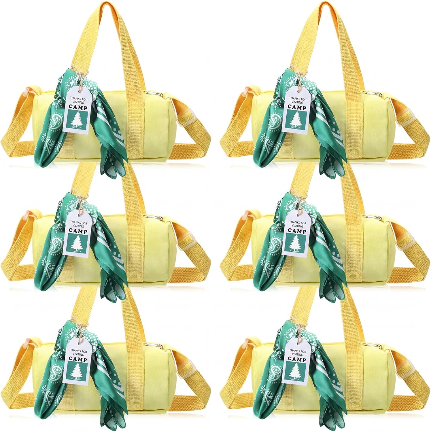 6 Set "Summer Camp" Party Favors Gift Includes Small Duffle Travel Bags, Green Paisley Cowboy Bandanas, Greeting Card for Summer Camp-themed Bachelorette Birthday Parties Supplies