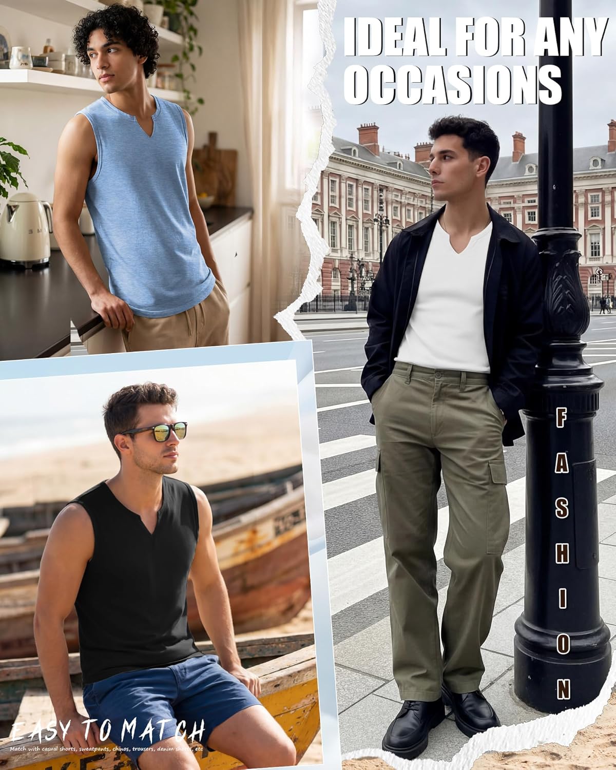Ficerd 3 Pack Men's Sleeveless Shirts Big and Tall V Neck Workout Tank Tops Muscle T Shirts Summer Athletic Casual Basic Tees