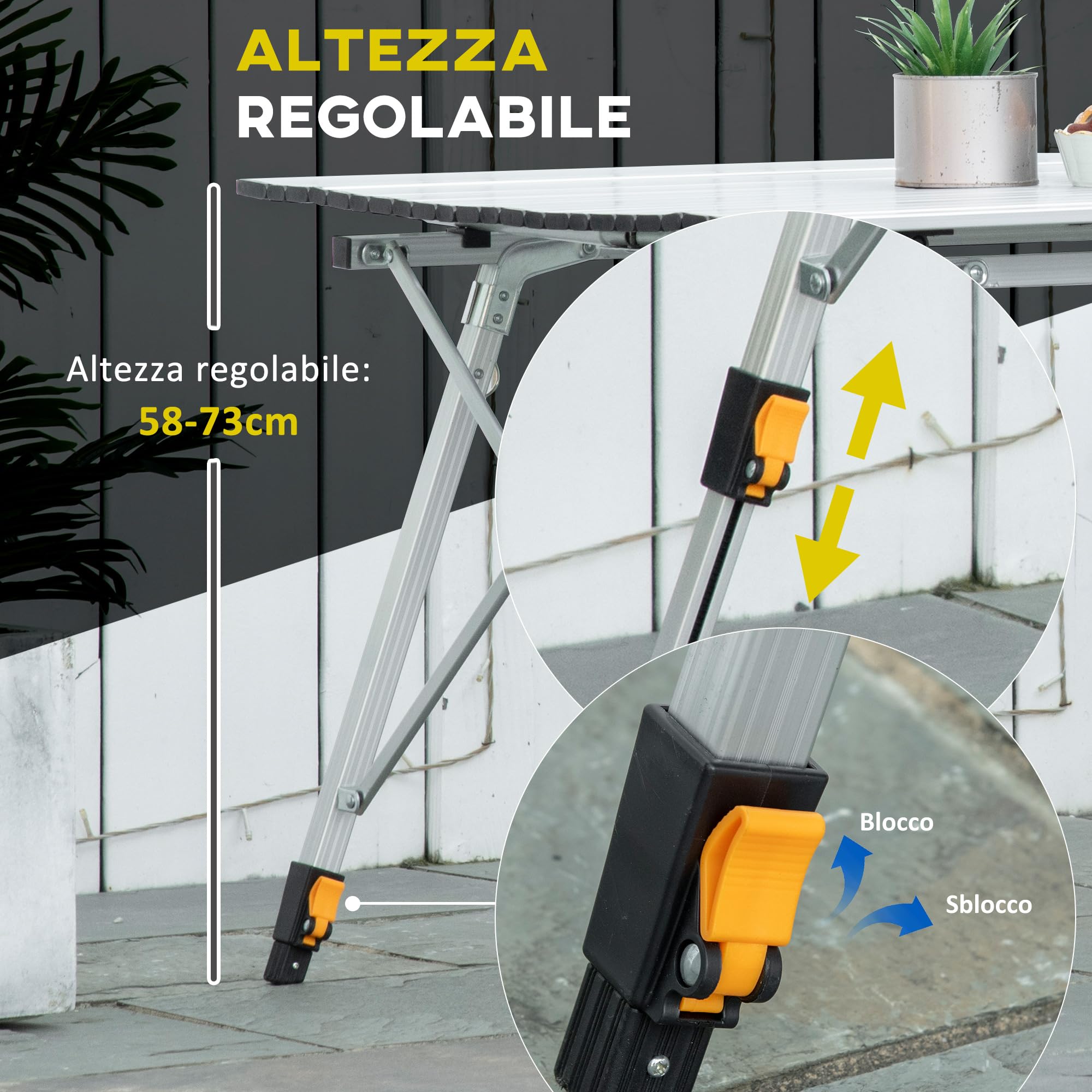 Outsunny Tavolo da Campeggio Pieghevole Multifunzione in Alluminio con Custodia e Altezza Regolabile Sostiene Fino 40 kg