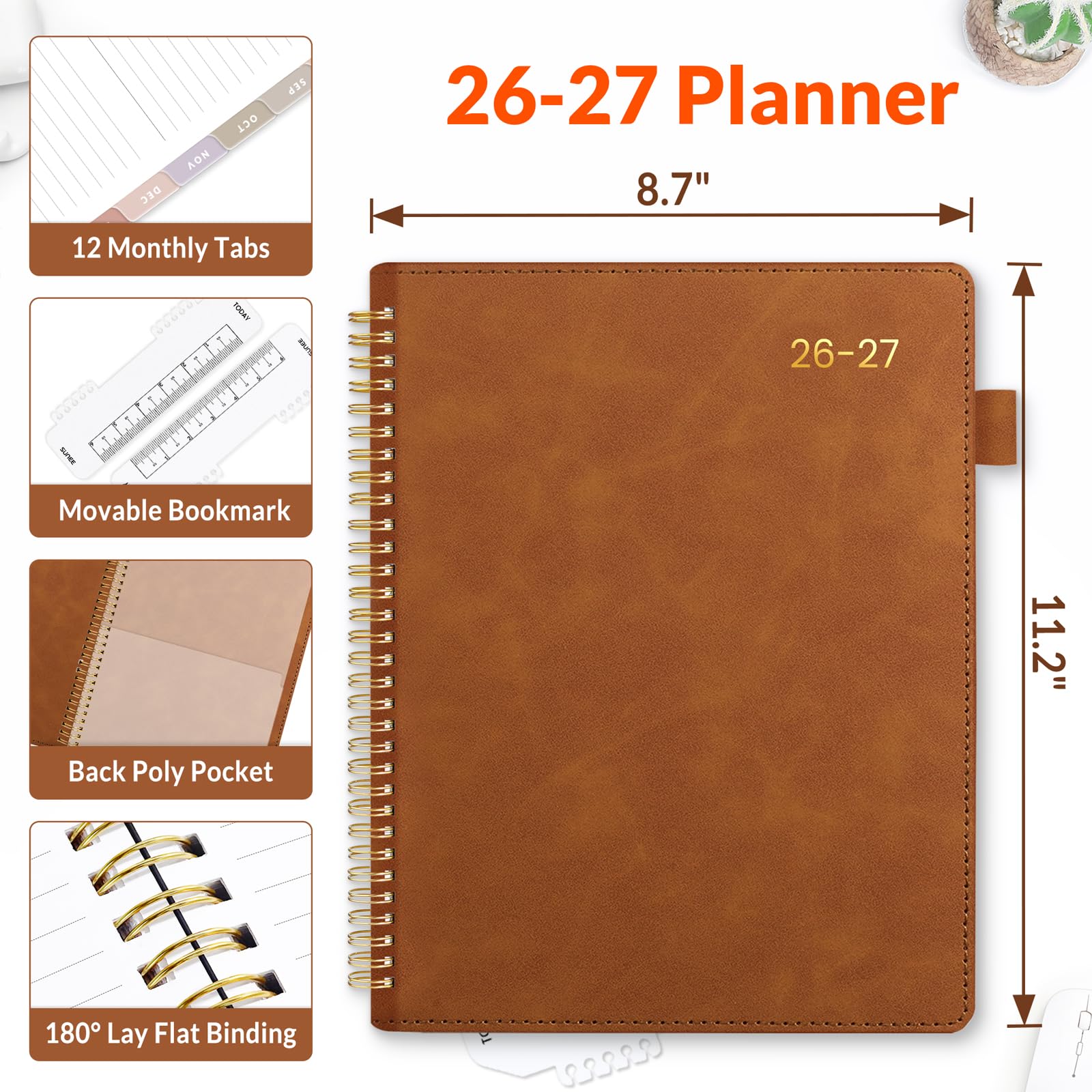 SUNEE Agenda settimanale e mensile 2024-2025, con copertina rigida, 22,9 x 28,4 cm, 12 mesi (luglio 2024 - giugno 2025), copertina in pelle vegana, calendario accademico, tasca, appunti, scheda