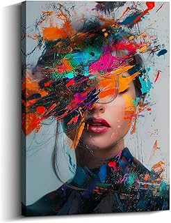 Woman Canvas Wall Art Abstract Girl Portrait Picture Colour Splash Graff...