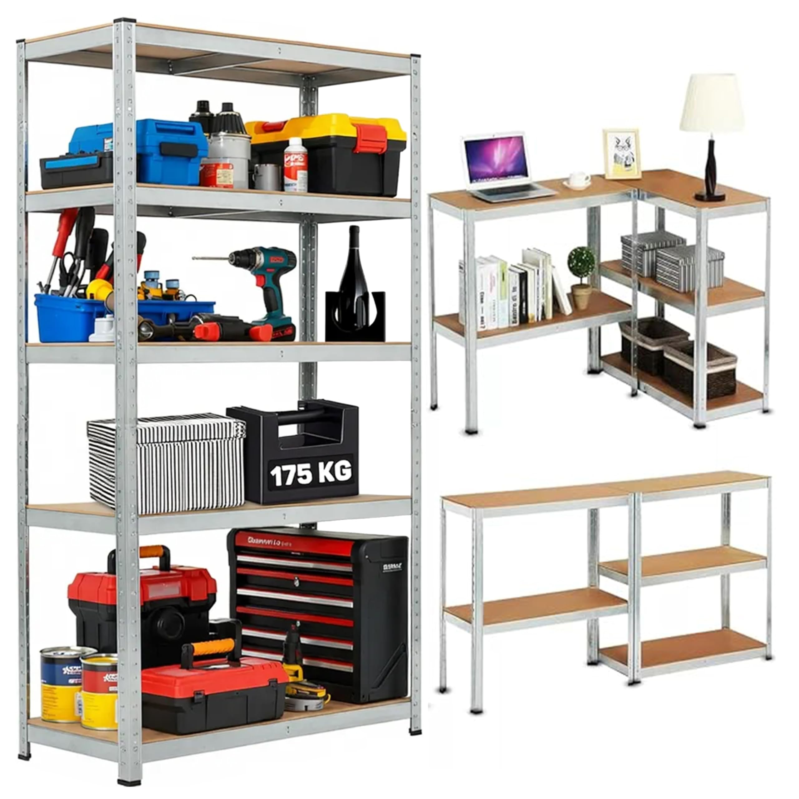 LUXTROUS Garage Shelving Units, 5-Tier Storage Shelves, 175kg Per Shelf, 5mm MDF Boards, Shed Storage Racking Shelf Adjustable Metal BOLTLESS Design for Living Room,Office(Silver,70x30x150cm) — image 1