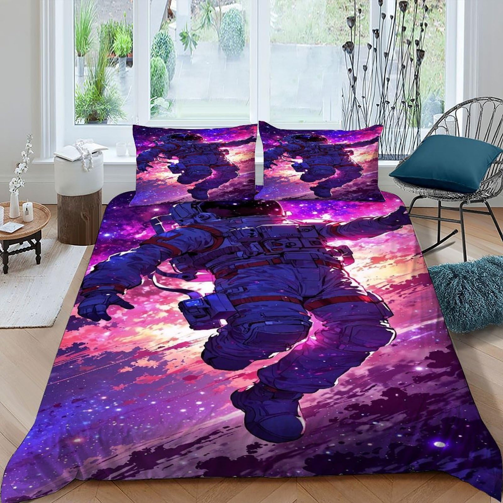 Housse de couette astronaute king 220x240cm parure de lit adulte imprimée haute définition
