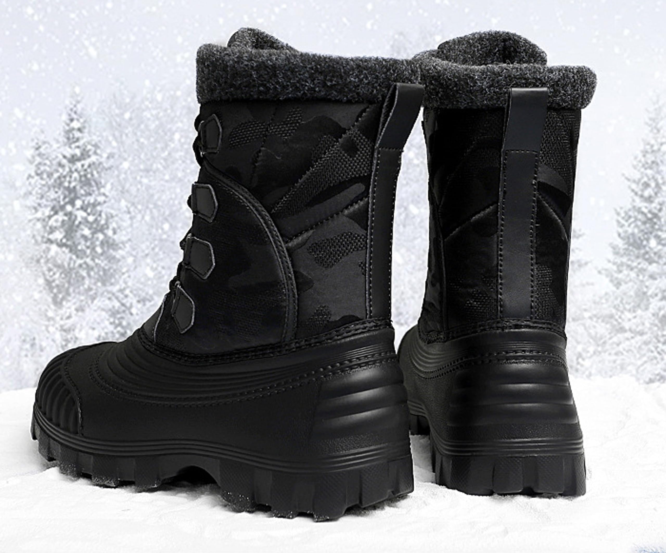 Pangolin Stivali da Neve Invernali Unisex Neri, Doposci Imbottiti con Fodera Calda, Scarponcini Antiscivolo con Suola Carrarmato, Stivaletti Outdoor per Neve, Freddo, Città e Montagna