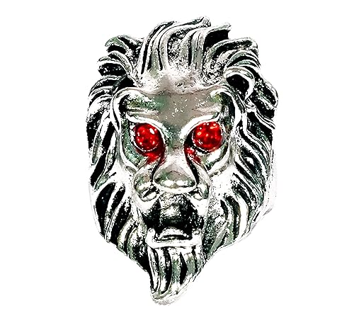 Stainless steel lion head silver pated red eyes ring for mens and boys(14)