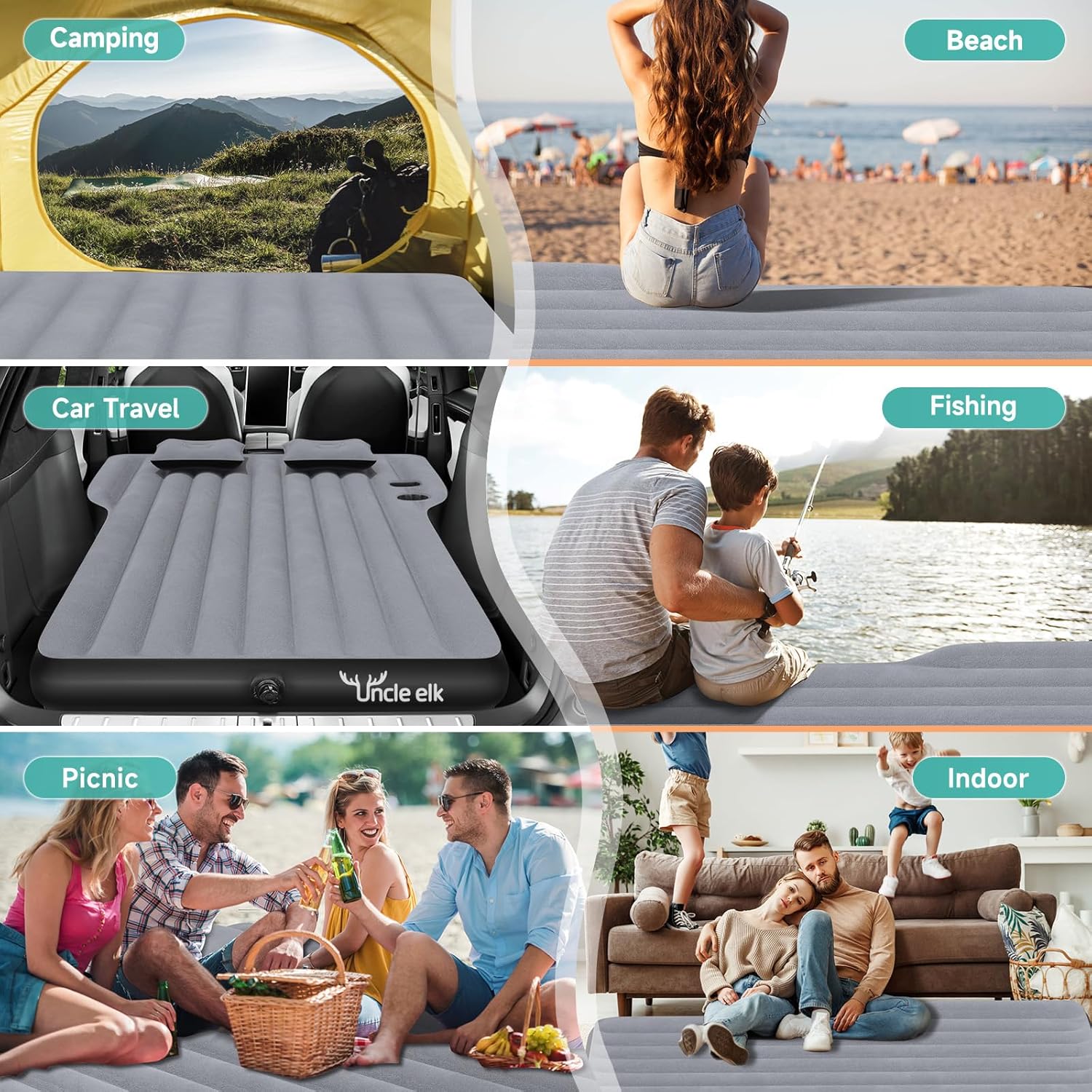 Tesla Model Y Mattress, Inflatable SUV Mattress for Portable Camping Mattress, Foldable Air Mattress with Air Pump and Storage Bag for Tesla Model Y and SUV Travel, Gray