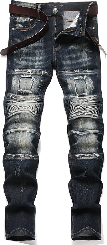 Mens Slim Fit Biker Straight Regular Jean