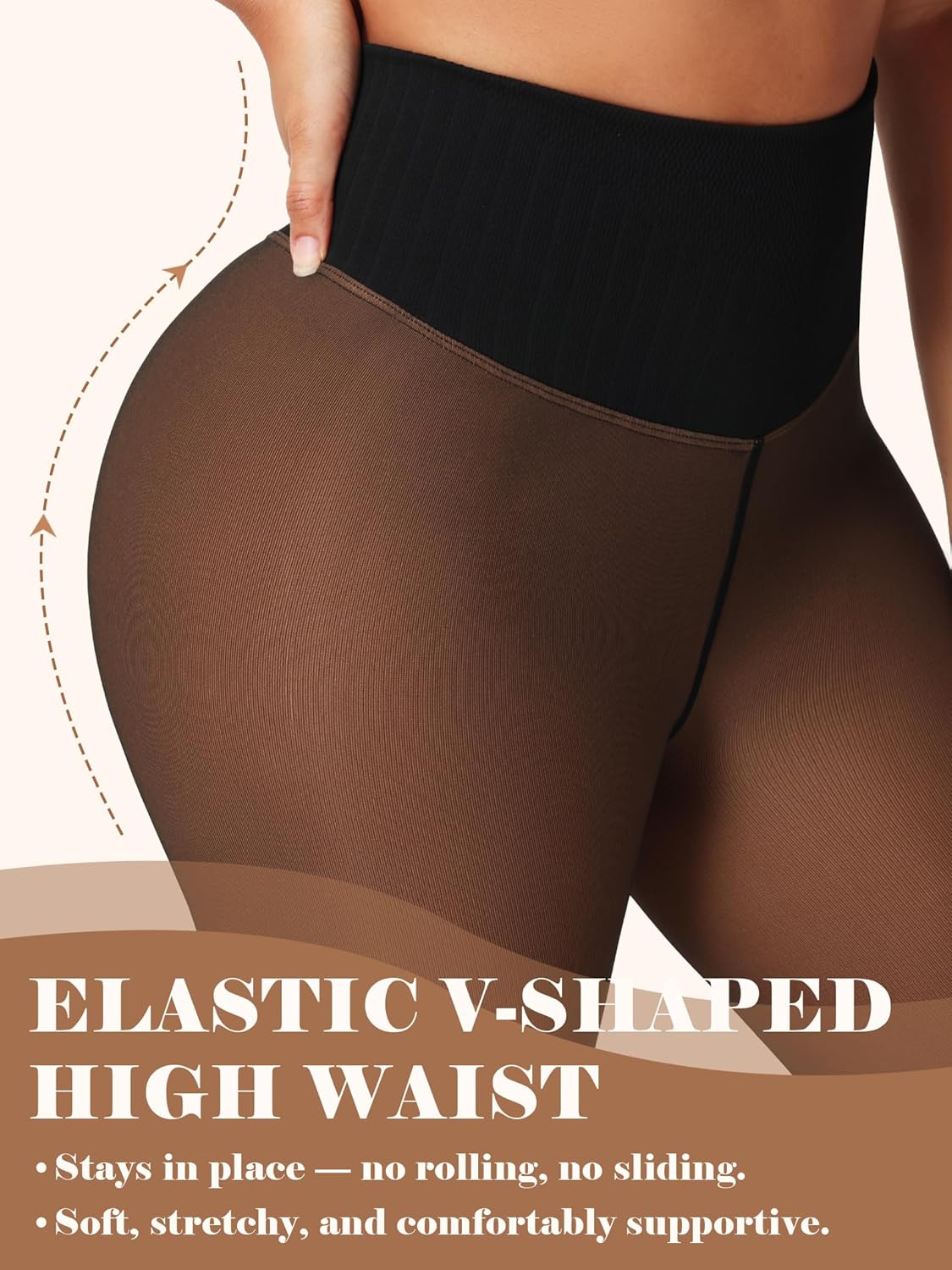 HONENNA Single-Seam Fleece Lined Tights for Women, V-Waist Warm Sheer Thermal Pantyhose, medias térmicas invierno mujer - Image 3