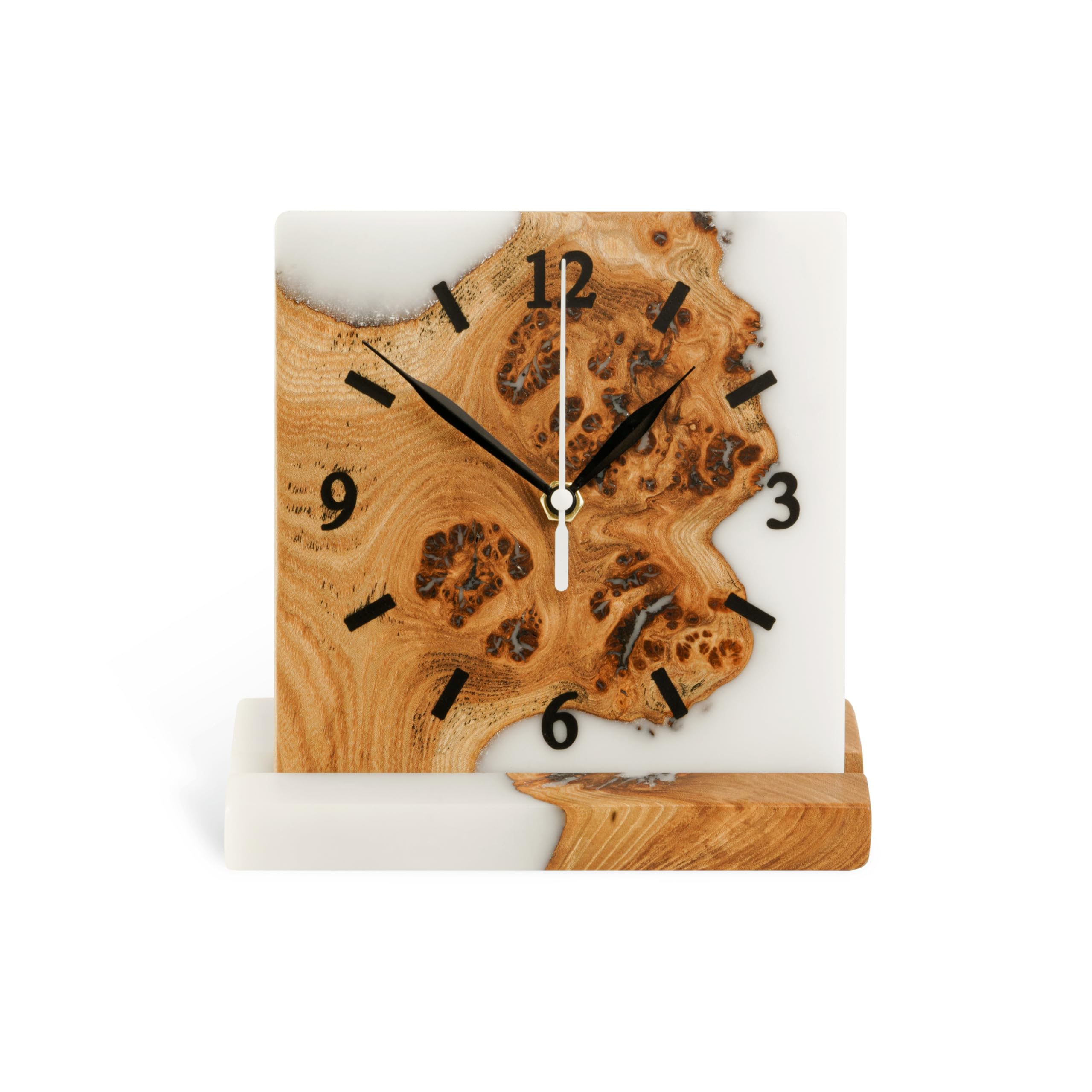 RWA resinwood.art - Coconut White Epoxy & Wood Desk Clock for Living Room, Bedroom, Kitchen and Office Handmade Wooden Desk & Shelf Clock – Home Decor & Design (coconut white)