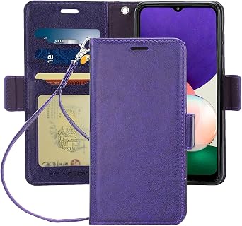 for Samsung Galaxy A22 5G Case, Galaxy A22 Wallet Case Flip Phone Cover w/[Strap] [Stand Feature] [Card-Slots] Pocket for Galaxy A22 5G 6.6" 2021 Purple