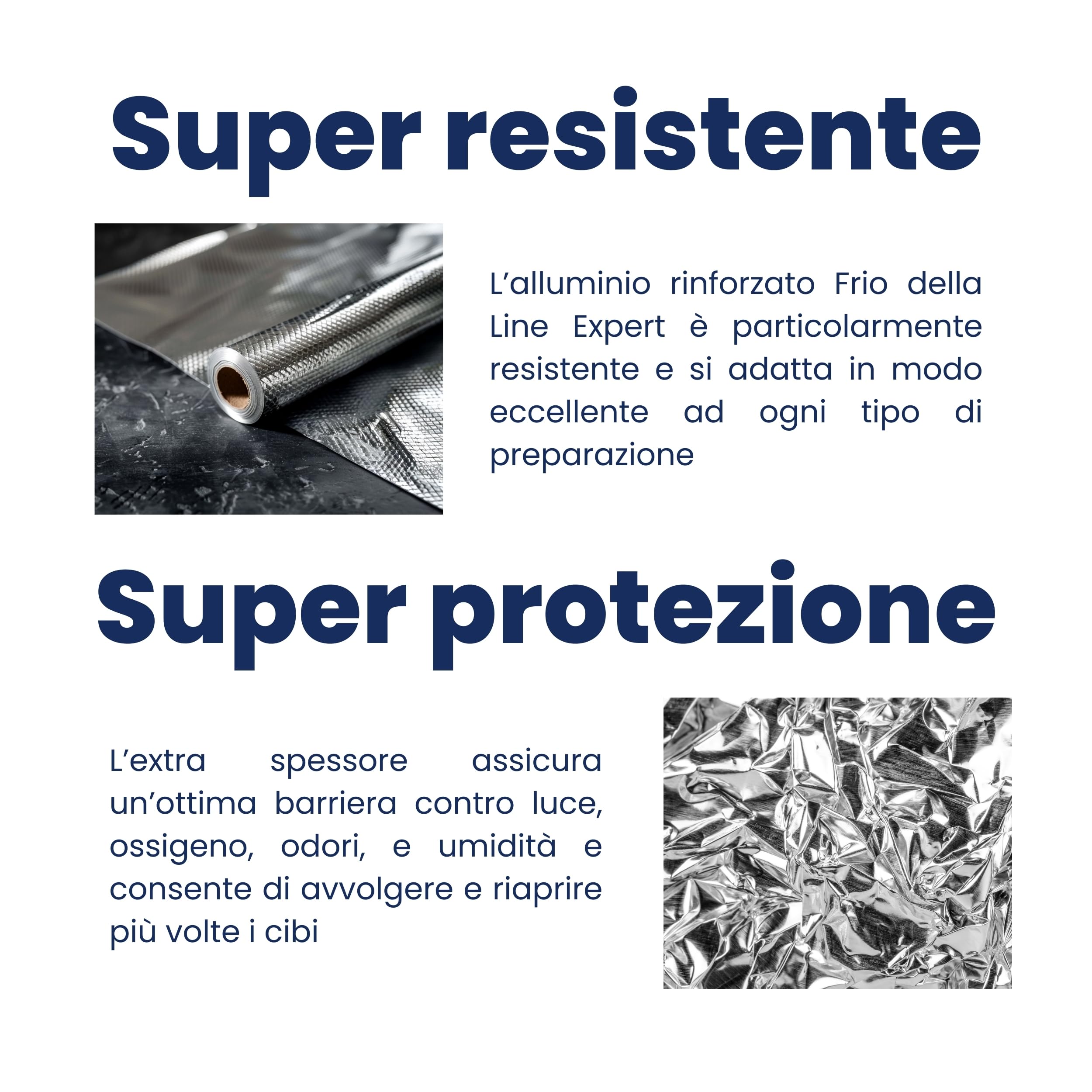 FRIO - Set con 3 rotoli Alluminio alimenti Goffrato, 16 metri rinforzato, totale 48 metri, per cucinare, per cucina professionale, meno sprechi, duttile, passa dal gelo al frigo al forno