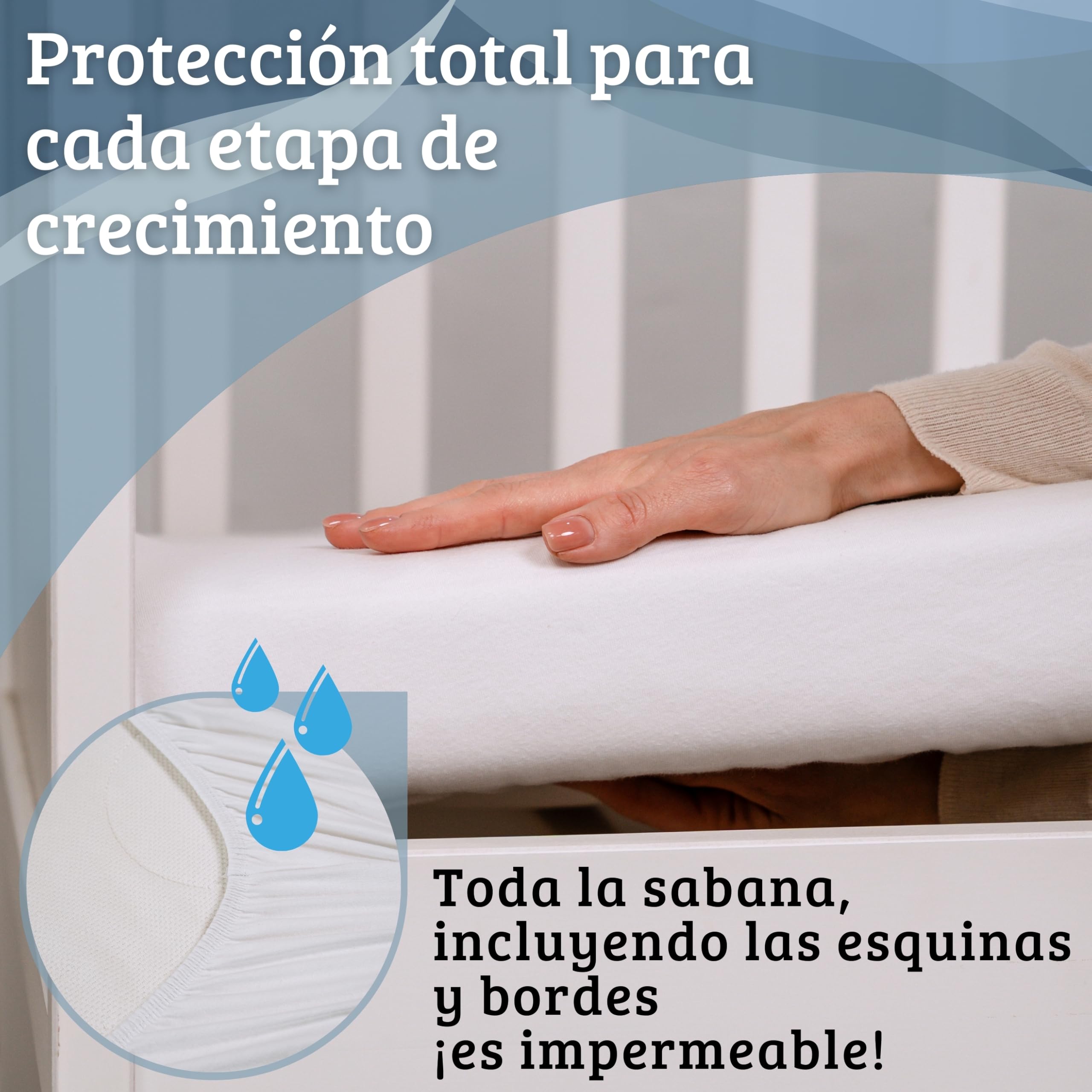 Bisoo Sábana Mágica para Cuna Bebe 60x125. Bajera de algodón Jersey Totalmente Impermeable y Transpirable. Ahórrate Comprar el Protector de Cuna aparte. Bordes generosos, Ajuste fácil (Blanco 125x60)