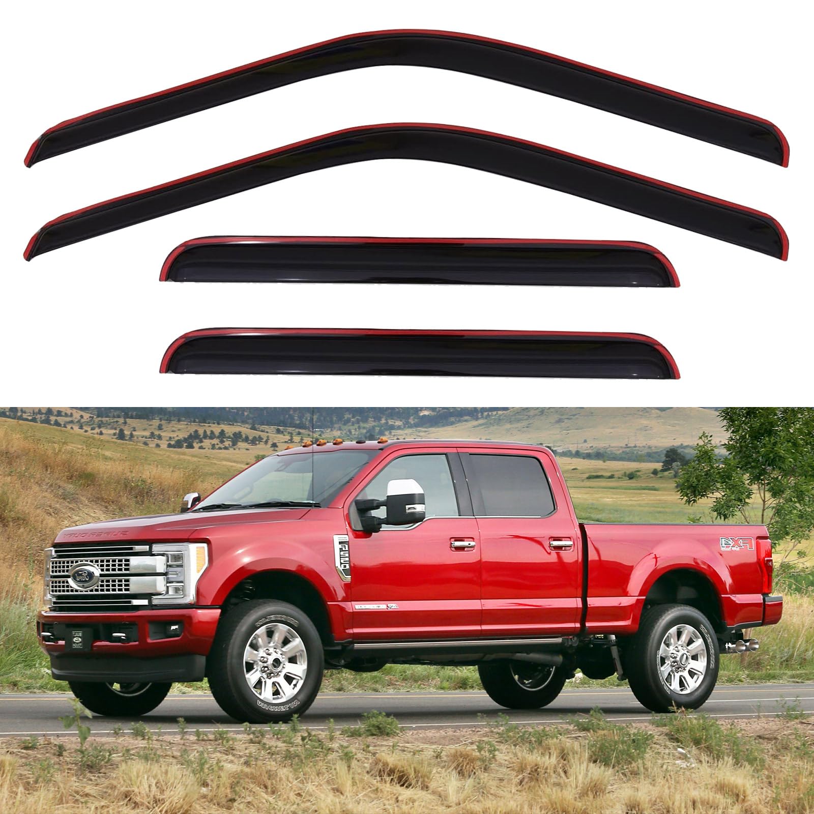 In-Channel Window Visors For 1999-2016 Ford F250 F350 F450 F550 (2-Door) - Smoke Tinted Rain Guards