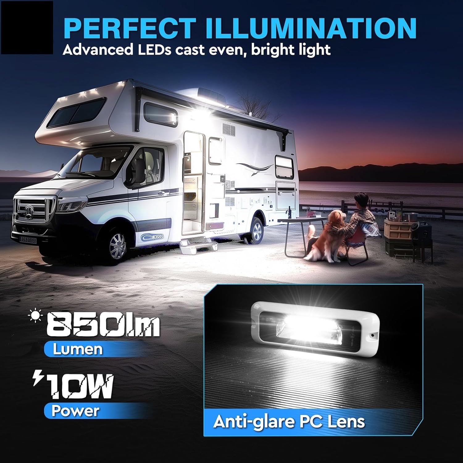 4inch RV Lights Exterior 10-30V LED Trailer Lights Outdoor Awning Light IP68 RV Accessories for Camper Trailer Truck(with Touch Switch)