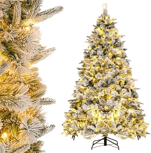 Goplus Árbol de Navidad artificial preiluminado de 6 pies, árbol de Navidad con bisagras con 250 luces LED blancas cálidas, 752 puntas de rama,