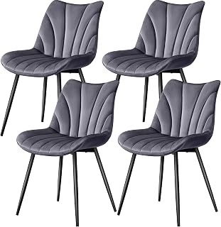 Yaheetech Modern Velvet Dining Chairs Upholstered Chairs with Backrest and Metal Legs without Armrests for Kitchen Dining Room Living Room (4, Dark Grey)