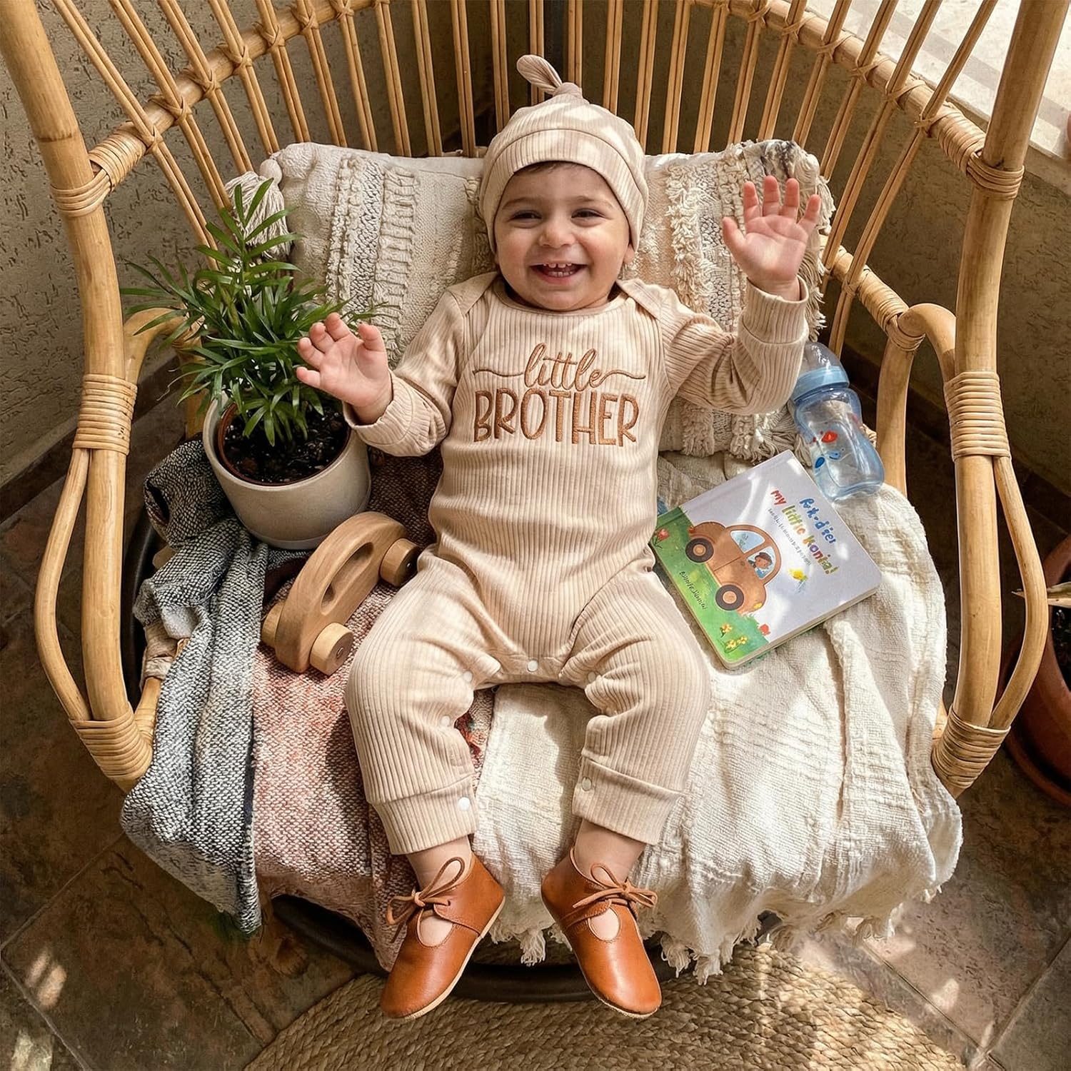 allshope Newborn Baby Boy Fall Outfit Romper Lil Bro Embroidery Long Sleeve Jumpsuit Bodysuit Infant Winter Clothes - Image 5
