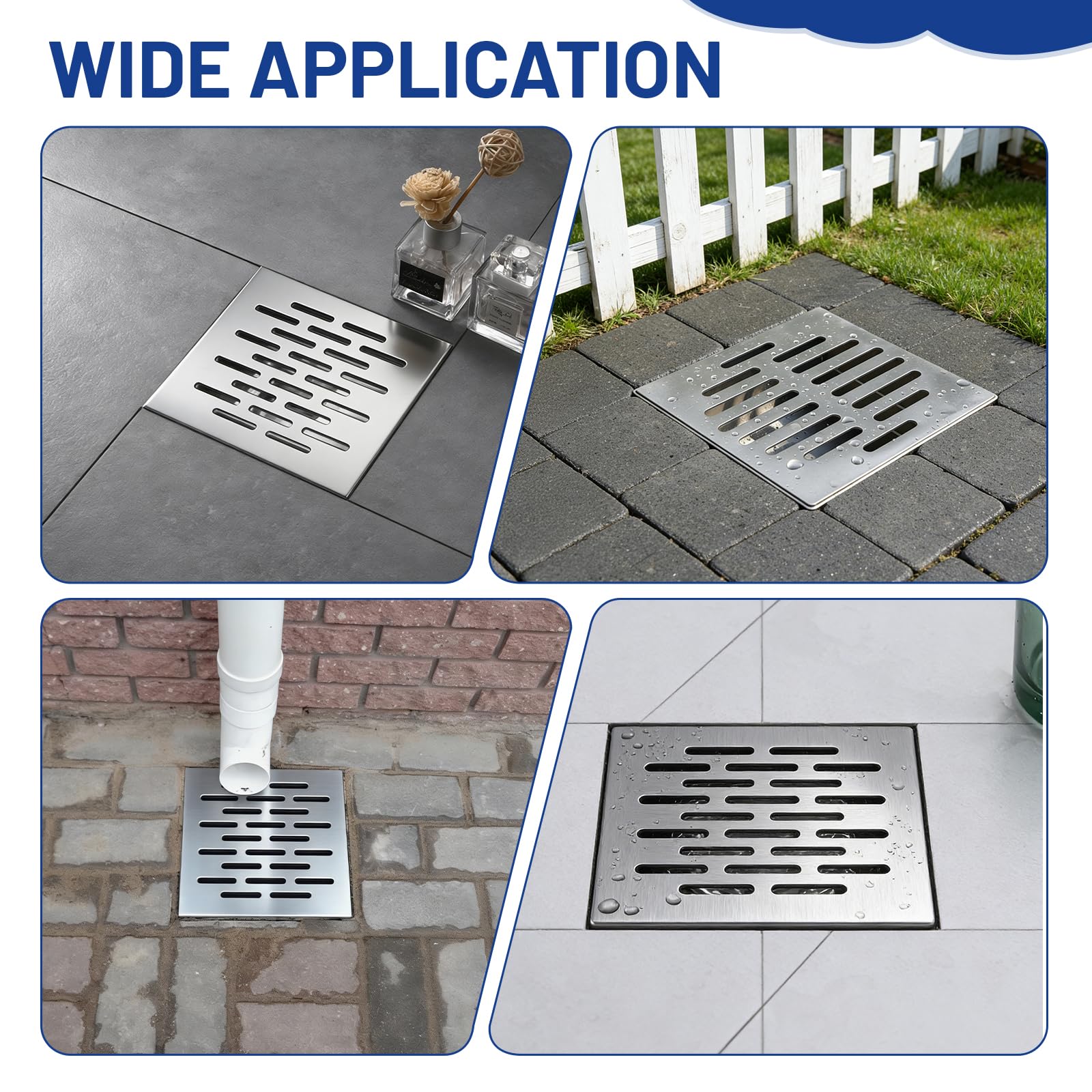 DBREAKS Grille Evacuation Eau Exterieur, Couvercle de vidange en Acier Inoxydable avec Cadre, Grille de Drainage pour Eau de Pluie, 250×250×20mm