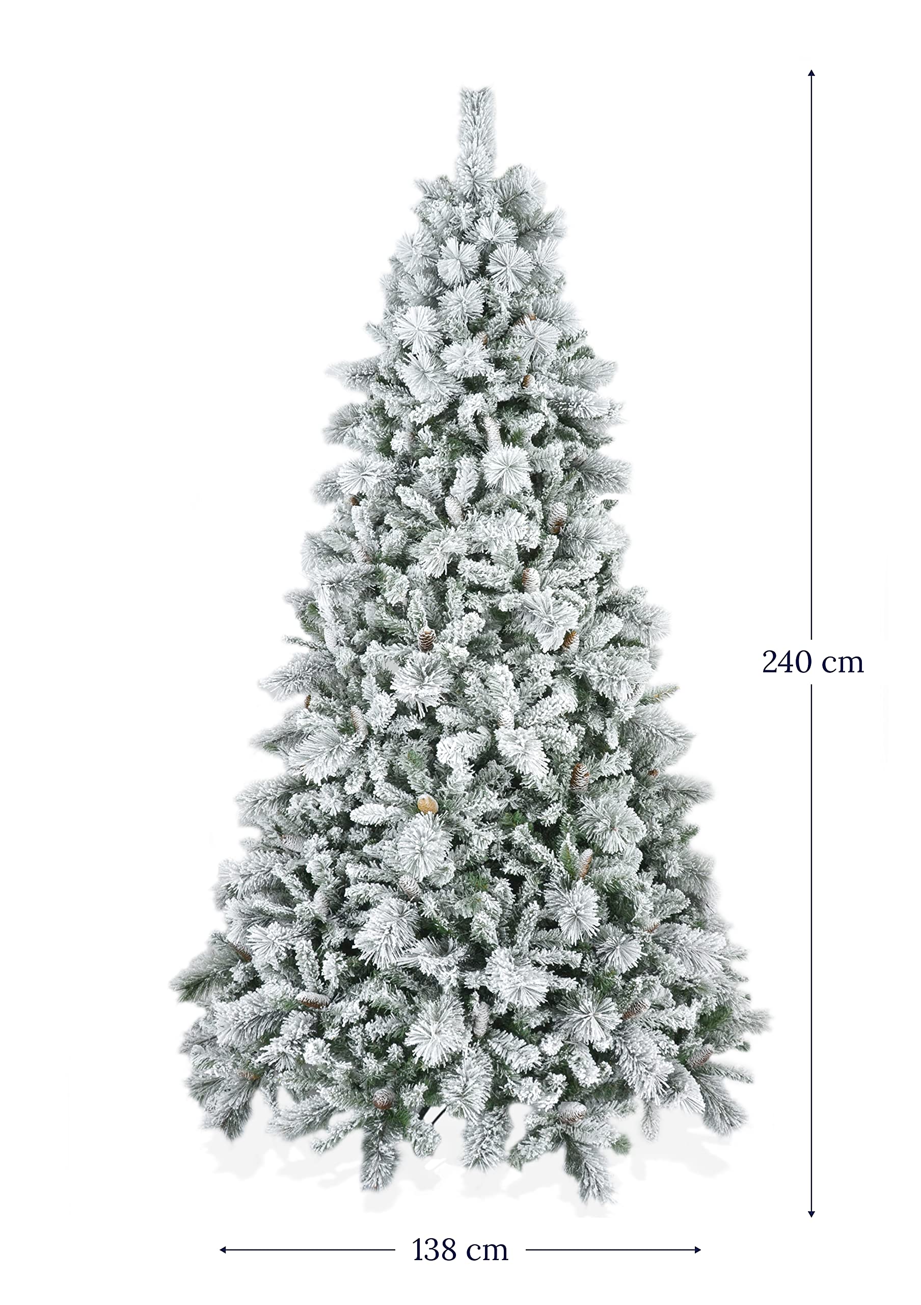 BOP Albero Di Natale Innevato Con Pigne Dafne 240 Cm, Con Borsa Omaggio, Molto Folto E Realistico, Sistema Automatico Di Apertura A Ombrello, Fogliame in PVC e PP, Albero Artificiale Floccato
