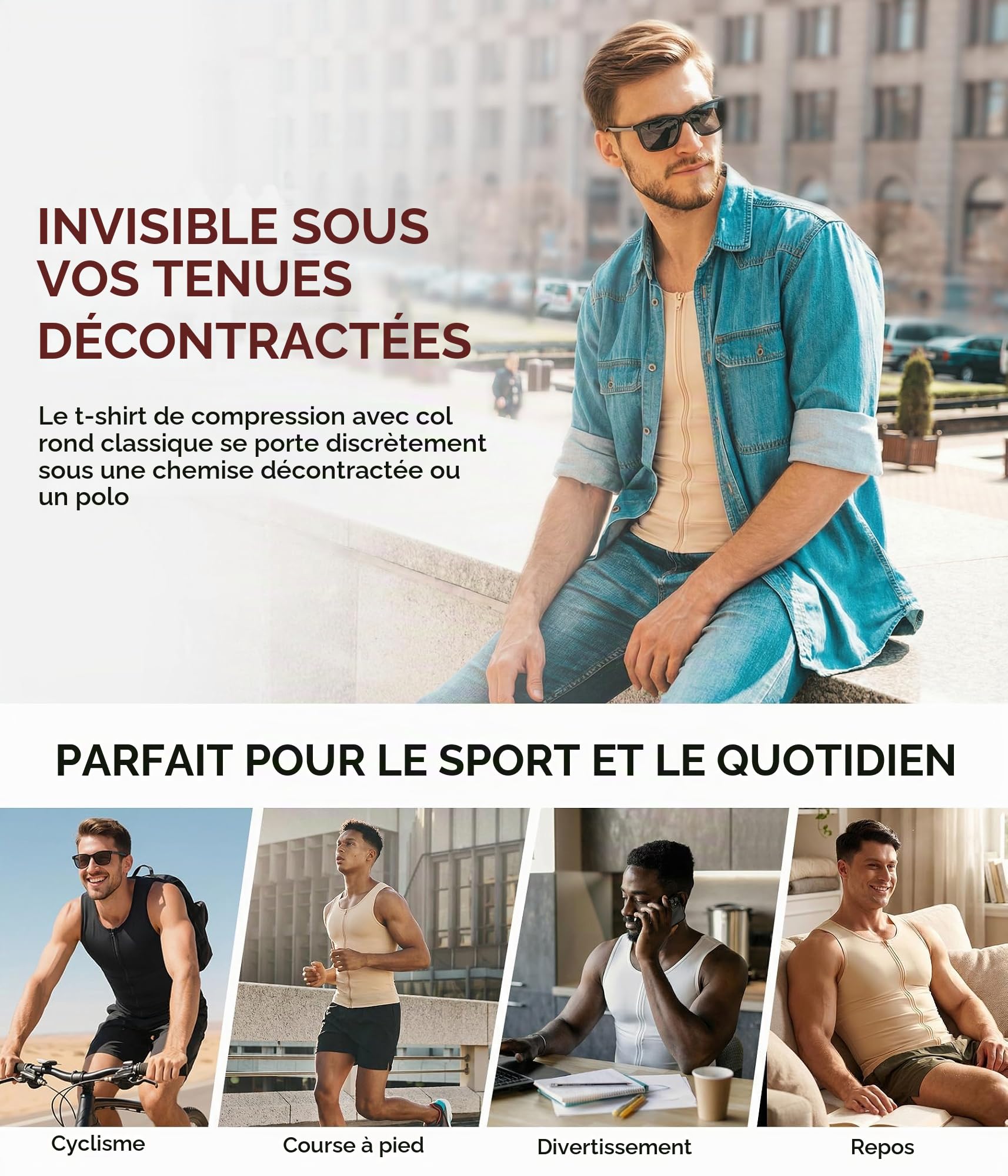 Junlan Compression Débardeur Gainant Ventre Plat Homme Invisible Gaine Amincissante Posture Shirt