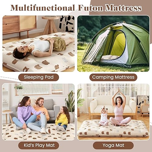 Miniatura 9 de Giantex Colchón de suelo japonés, colchón de futón de 4 pulgadas con funda lavable y bolsa de almacenamiento, colchón plegable enrollable para
