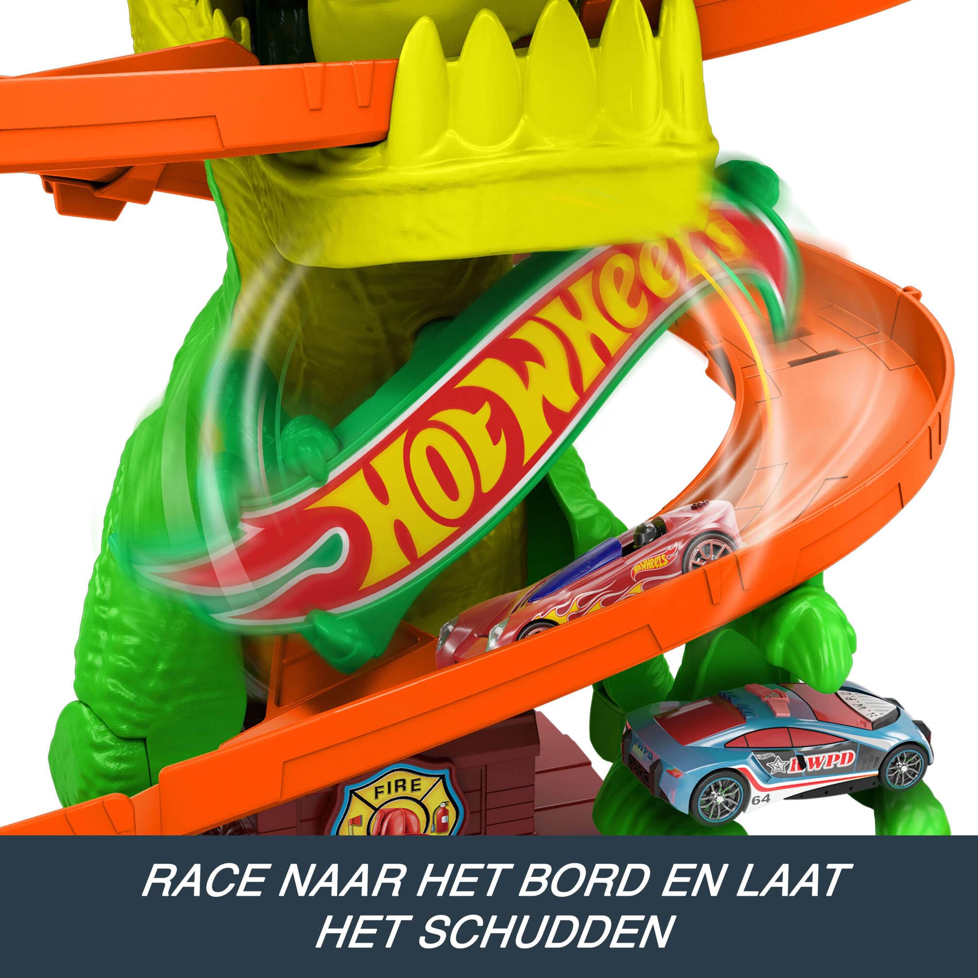 Hot Wheels City T-Rex vs Estación de Bomberos – Pista Interactiva