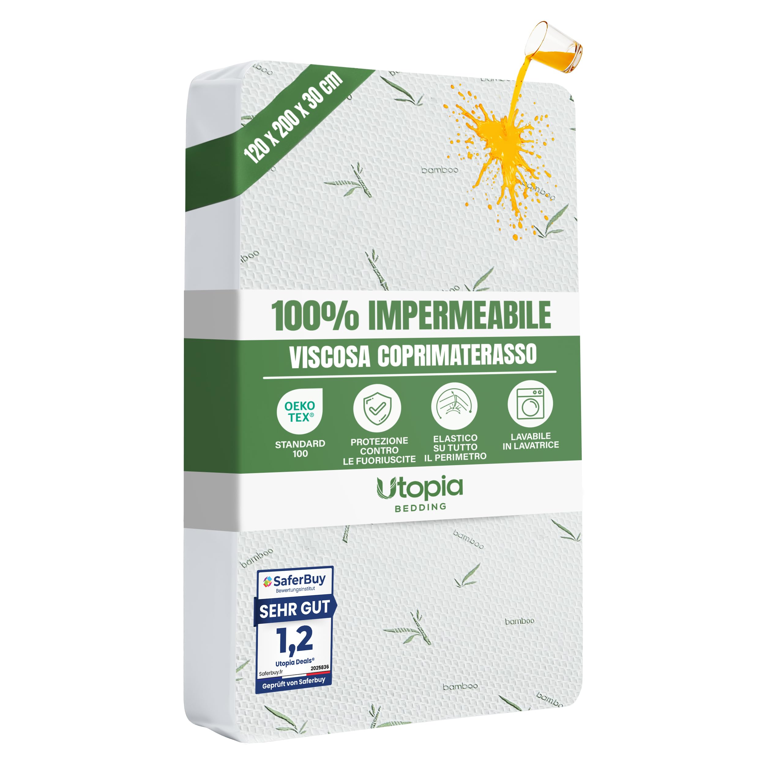Utopia Bedding Coprimaterasso Una Piazza e Mezza Impermeabile 120 x 200 x 30 cm, Certificato OEKO-TEX, Proteggi Materasso, Traspirante, Lavabile, Stile Montato Tutto Intorno Elastico