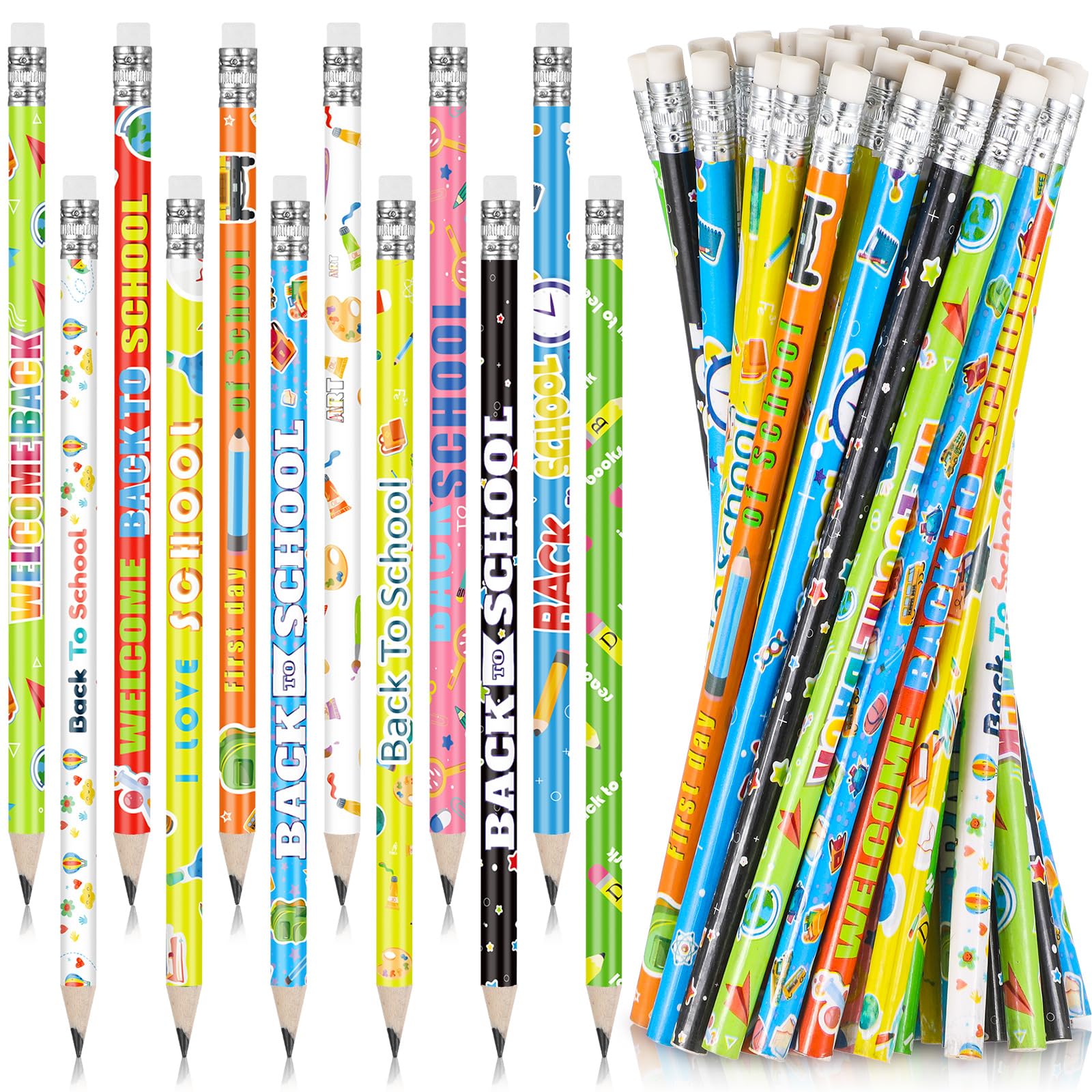 Ctosree 60 Pcs Back to School Pencils Back to Schools Gifts for Students First Day of School Study Supplies with Eraser Unsharpened HB Pencils