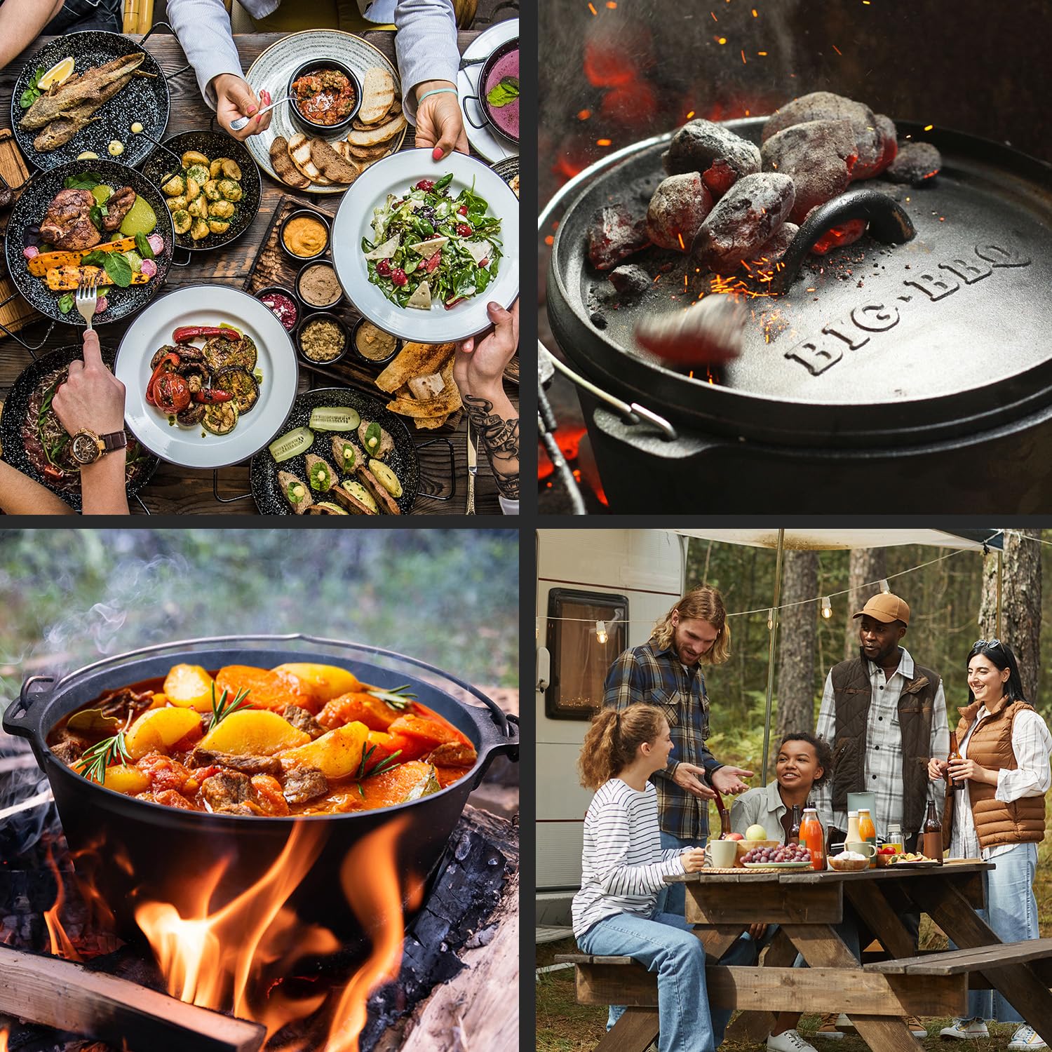 ToCi Dutch Oven Pre-Stagionato, Forno Olandese con Coperchio in Ghisa, Casseruola da Campeggio con Leva e Supporto del Coperchio, 10.7 Litri