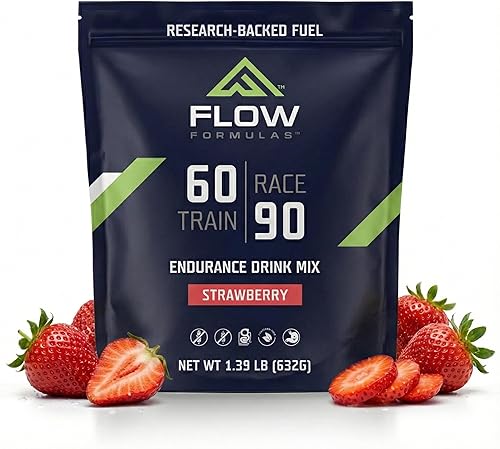 Flow Formulas Mezcla de bebida de resistencia de fresa, los 12 mejores sin alérgenos, carbohidratos y electrolitos en polvo deportivo para