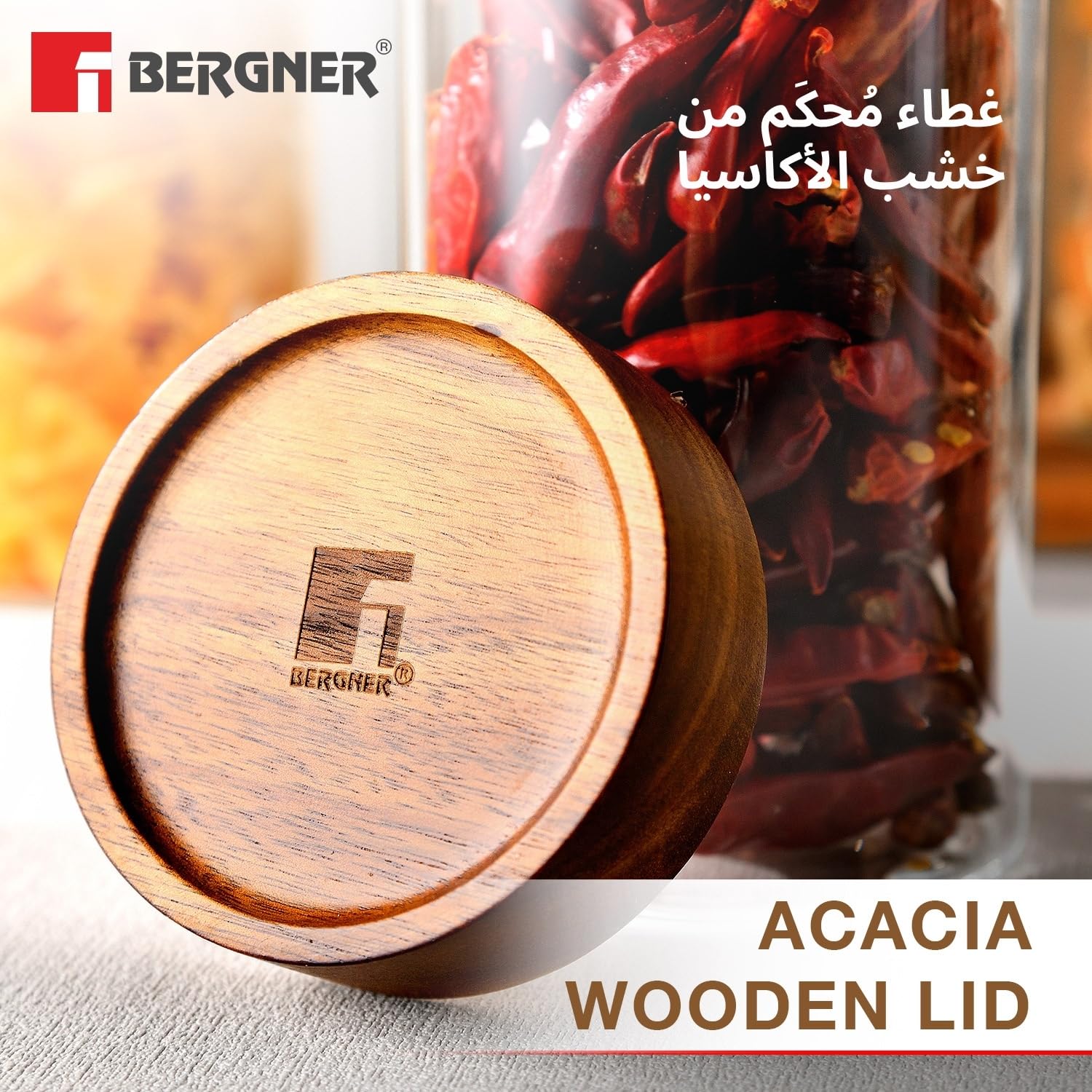 BERGNER Acadia Borosilicate 550ml Glass Jar with Solid Wood Lid, For Storing and Preserving Sugar, Flour, Tea, Coffee, Spices, Oats | Airtight Multipurpose Glass Container for Kitchen — Amazon image 4