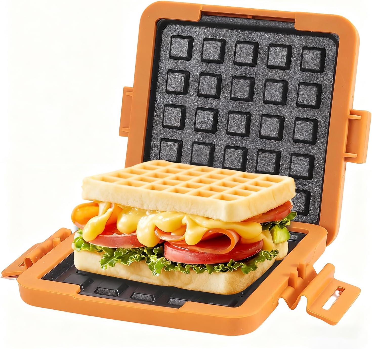 Microwave Toastie Sandwich Maker, Nonstick Plate Panini Maker, Versatile Wireless Small Toaster, Toastie Safe in Microwave Oven, Dishwasher Safe, Fast Cooking for Breakfast, Waffle Orange