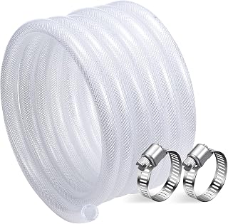DAVCO 1/2" ID - 25 ft Heavy Duty Braided Clear Plastic Vinyl Tubing, Flexible High Pressure Reinforced PVC Plastic Tube Hose, Non-toxic, BPA Free, with 2 Stainless Clamps