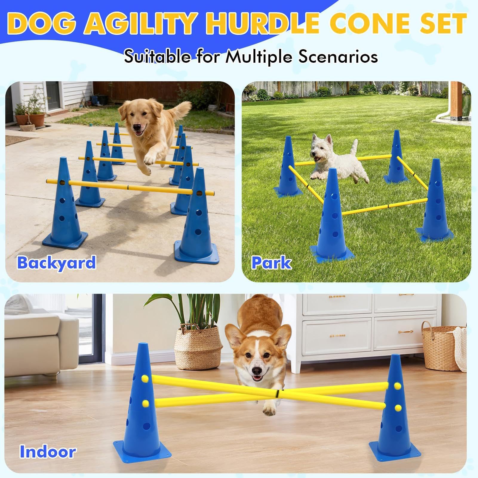 Sprzęt do treningu agility dla psów Przenośne akcesoria dla pupili | Zestaw płotków i pachołków agility dla Szczeniaka i na Zawody Zabawę Ćwiczenia w Domu na Zewnątrz w Parku