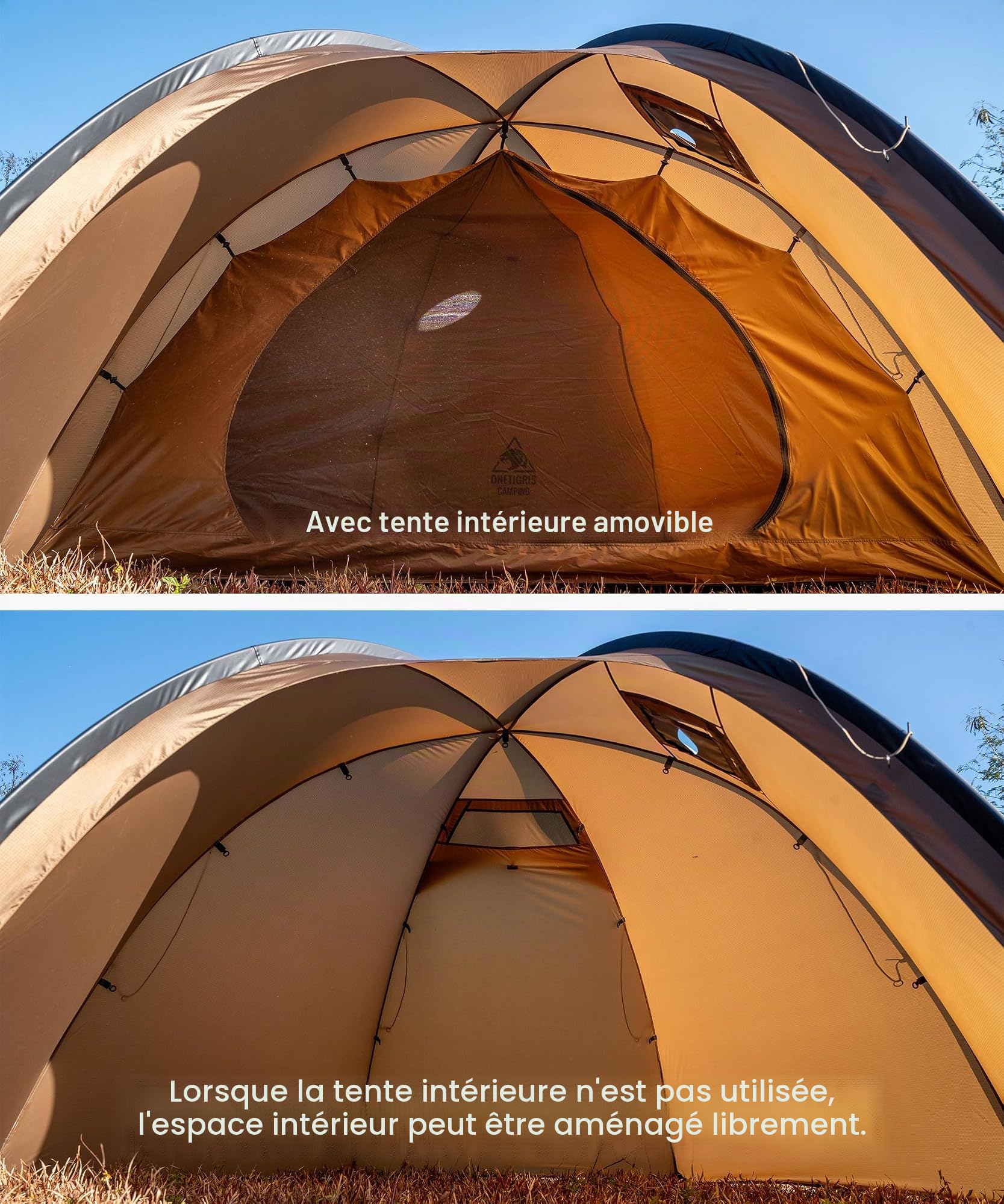 OneTigris Coco Nest Tente dôme grande avec ouverture pour cheminée, tente chaude avec moustiquaire intérieure pour 1 personne, tente de camping étanche 3000 mm, pour le solocamping, la randonnée et