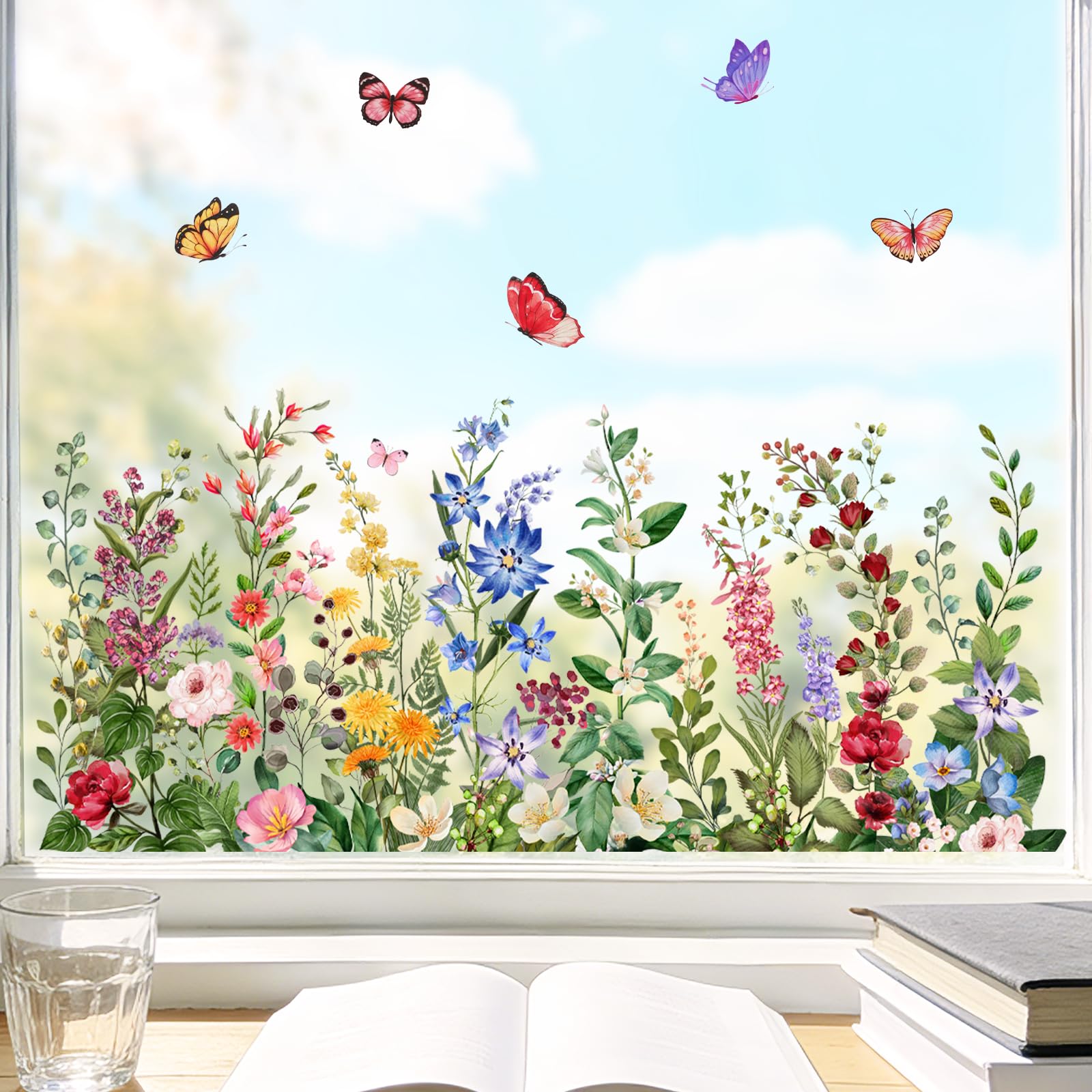 3 Sheets Flower Spring Window Stickers for Glass Butterfly Spring Decorations Summer Double-Side Window Clings