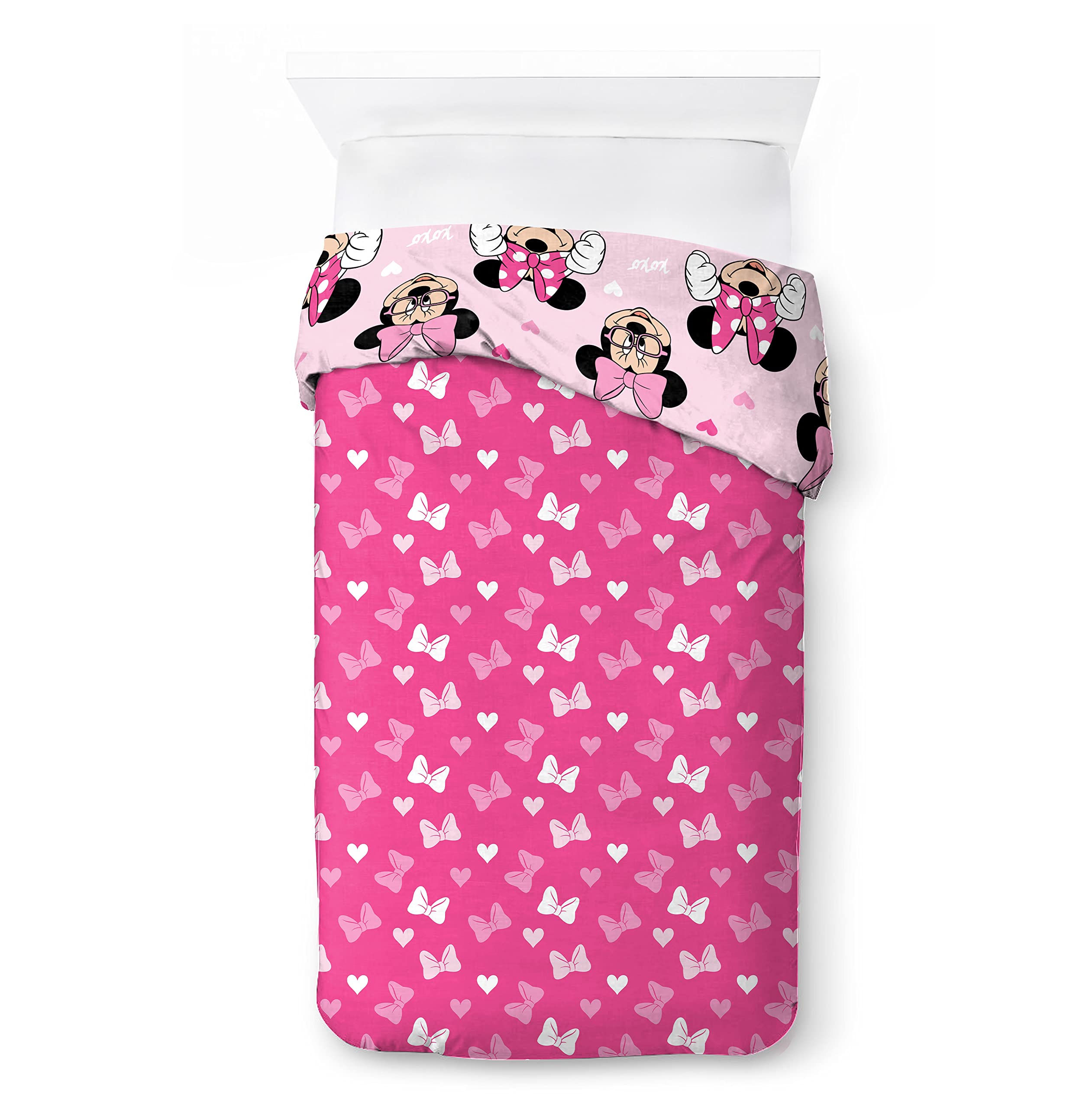 Jay Franco Disney Minnie Hearts & Love Juego de Ropa de Cama Infantil 100% Algodón 135 x 200 cm Tamaño Cama Individual - Funda Nórdica + Funda de Almohada 50 x 70 cm
